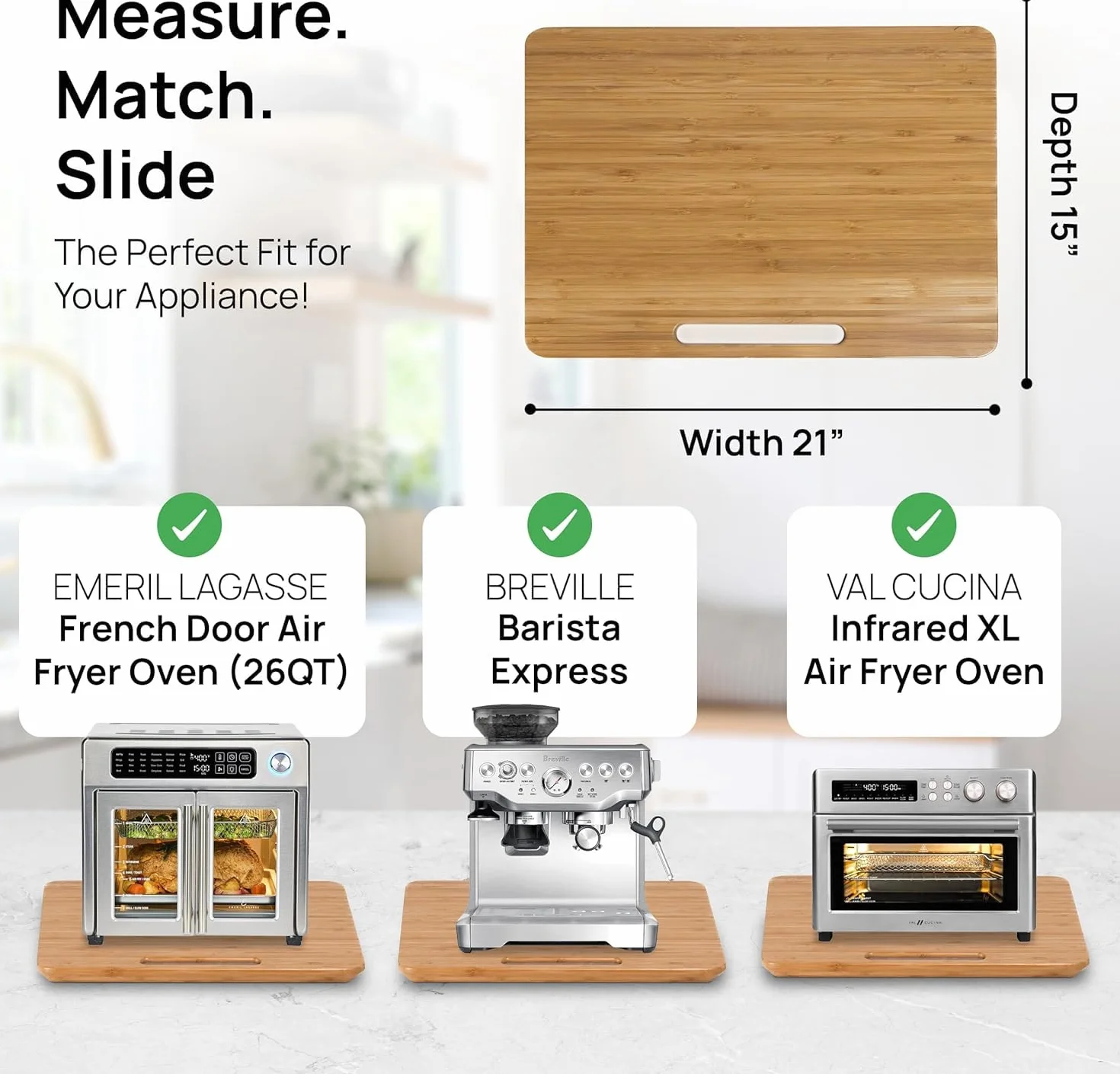 Ibyx Elegancka przesuwna taca do ekspresu do kawy i ciężkich urządzeń kuchennych – wytrzymała, łatwo przesuwa się spod szafki (naturalna, bardzo duża - szeroka (53 x 38 cm)