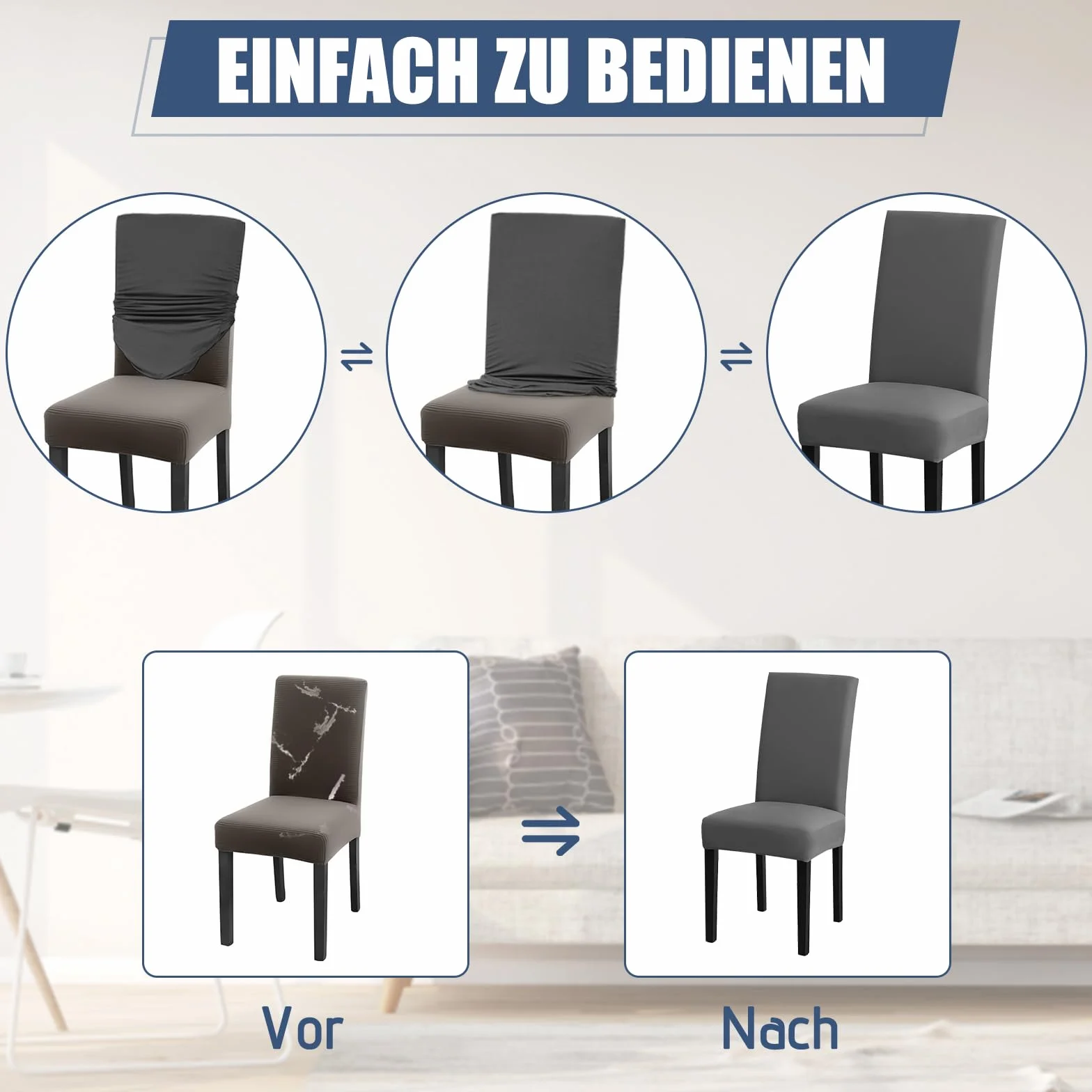 Elastyczne pokrowce na krzesła typu swing, zestaw 6 sztuk, pyłoszczelne i plamoodporne, pokrowce na krzesła swing są łatwe do rozłożenia i prania w pralce, do kuchni, restauracji, bankietów