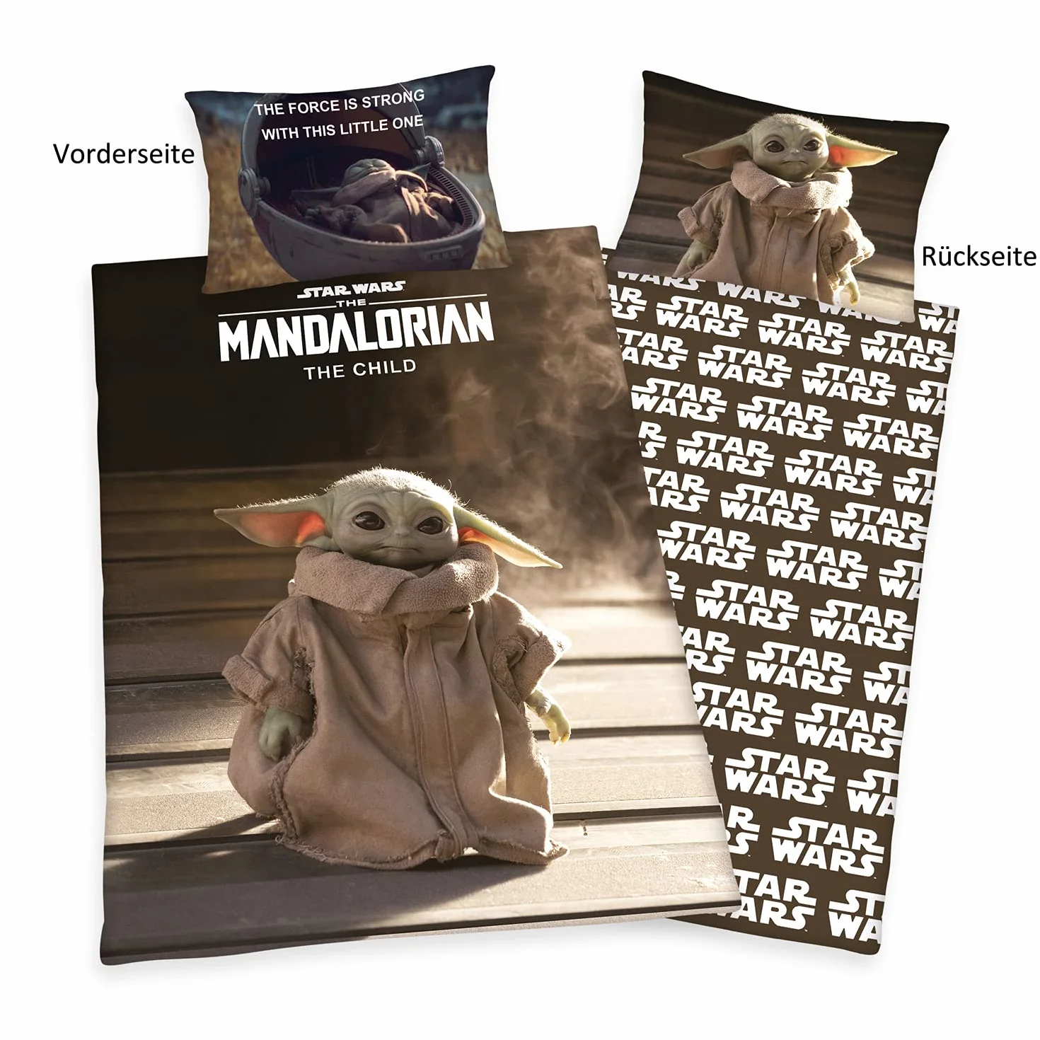 Herding Star Wars zestaw pościeli Mandalorian, poszewka na poduszkę 65 x 100 cm, poszewka na kołdrę 160 x 210 cm, z łatwym zamkiem błyskawicznym, 100% bawełna/renforce