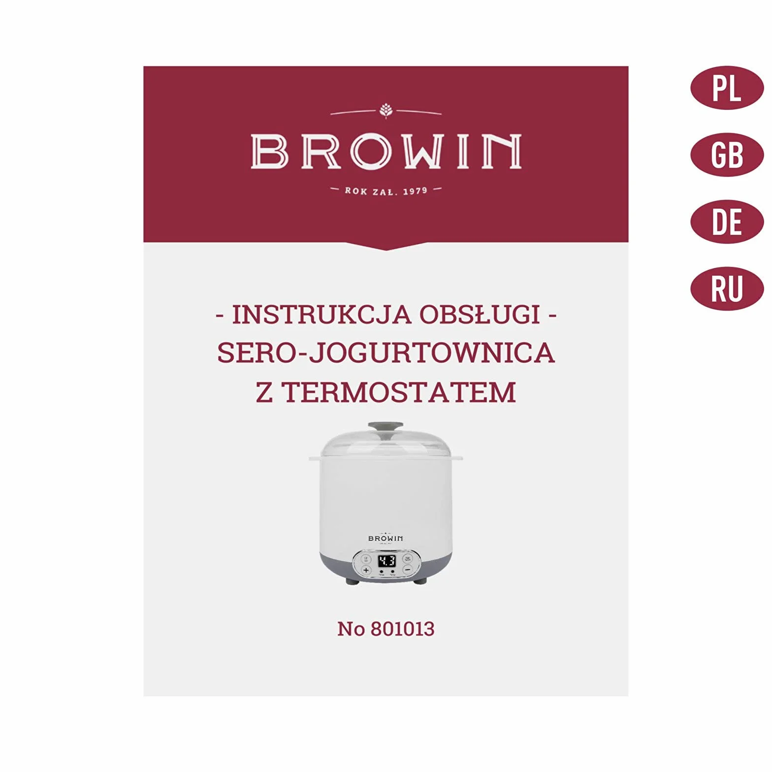 Browin 801013 Domowa Sero-jogurtownica z termostatem 1,5 L do domowych serów, jogurtów i kefirów