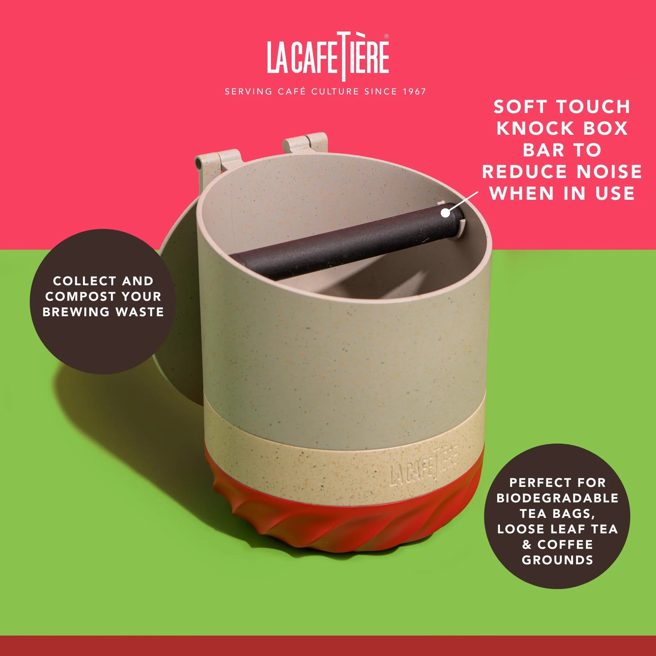 La Cafetière Renew Kompostownik i pojemnik na fusy, pojemnik na fusy z espresso o pojemności 750 ml z wyjmowaną listwą uderzeniową i antypoślizgową podstawą