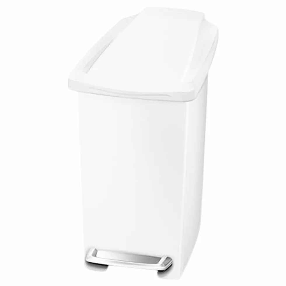 simplehuman CW1332 kosz na śmieci z wąskim pedałem, biały plastik, 10 litrów