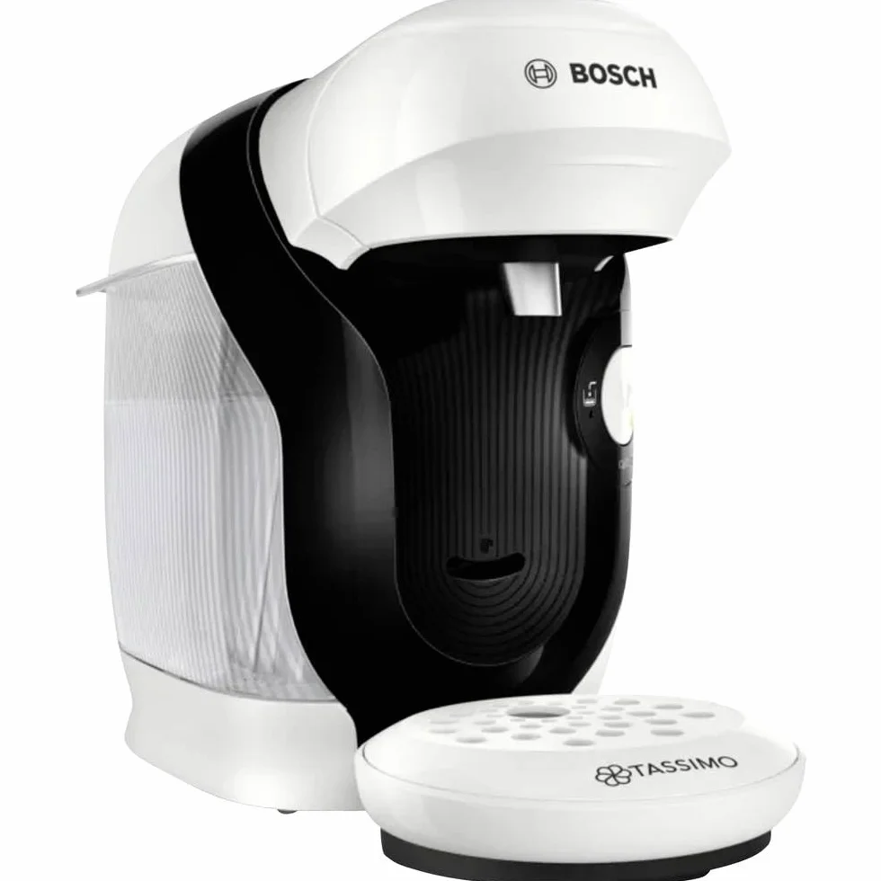 Bosch Tassimo Style friendly ekspres na kapsułki TAS114E, ponad 70 napojów, nadaje się do wszystkich filiżanek, w pełni automatyczny, trwały, zajmuje mało miejsca, 1400 W, biały