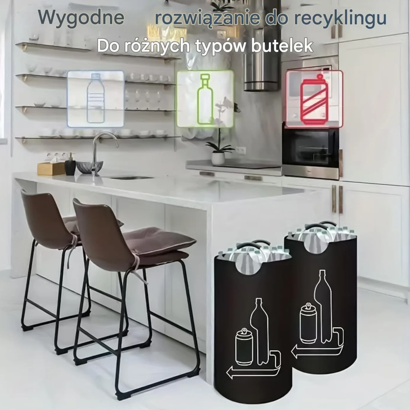 Kosz Do Recyklingu - Torby Magazynowe z Tkaniny Oxford,115L Kosz Na Butelki Zwrotne,Do Kuchni Biura Spiżarni Garażu Kempingu Plaży Bagażnika Akademika Pomieszczenia