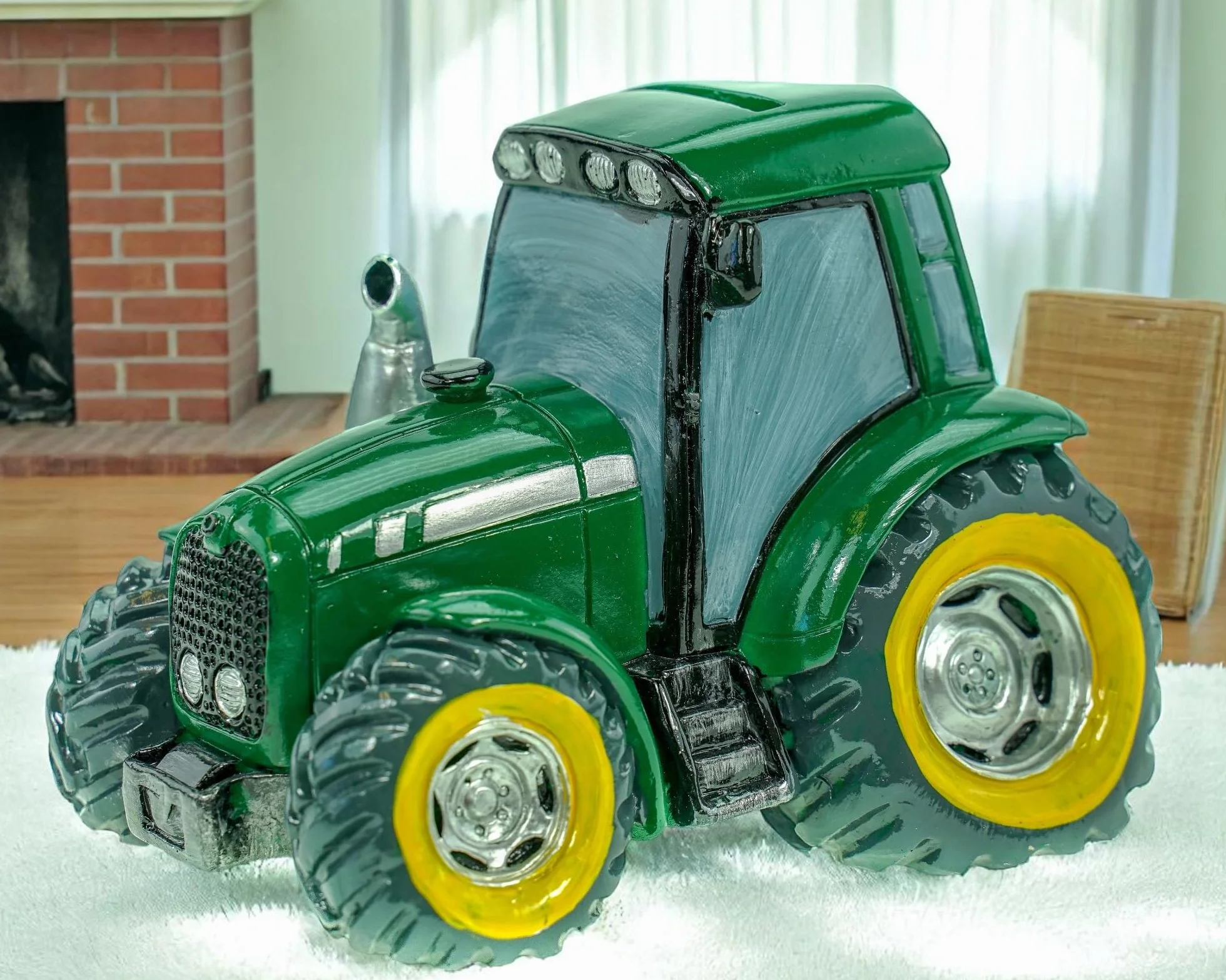 Kremers Schatzkiste Zielona skarbonka traktor ręcznie malowana 16 cm figurka farma prezent