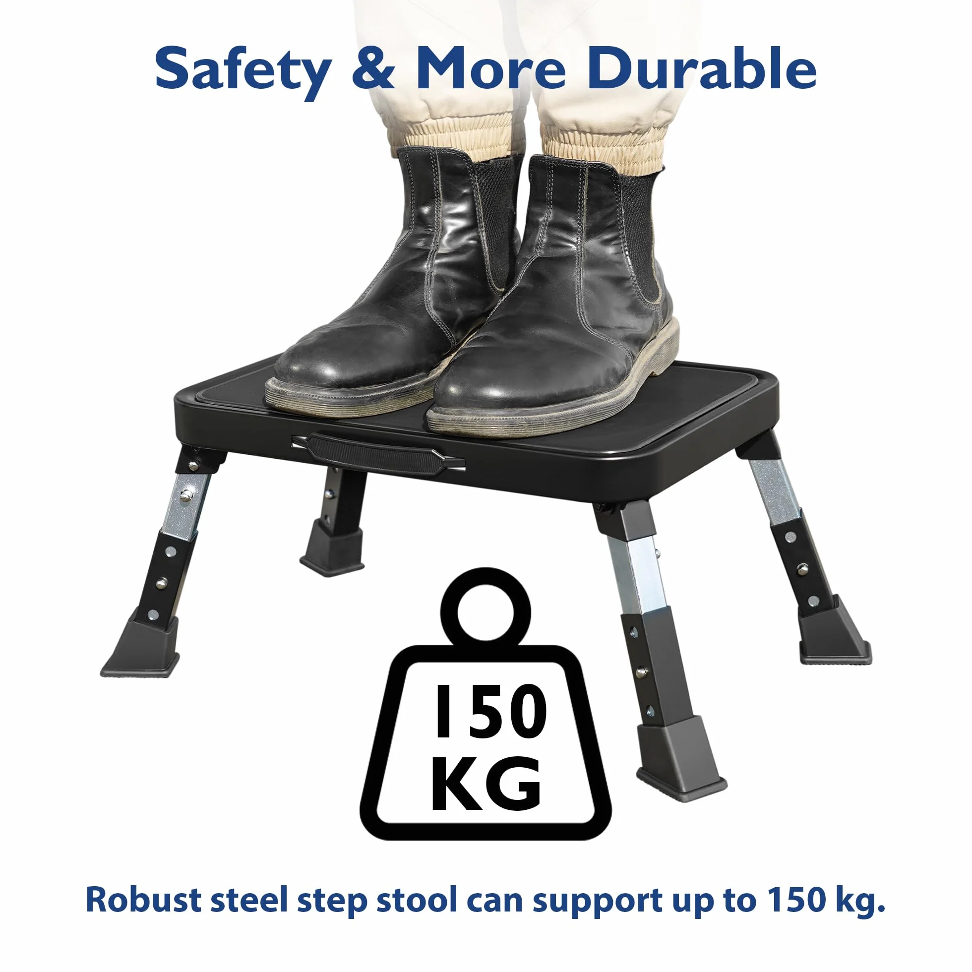 BONTEC Taburete Plegable 3 Niveles Ajustable en Altura, Soporta 330 Libras, Antideslizante