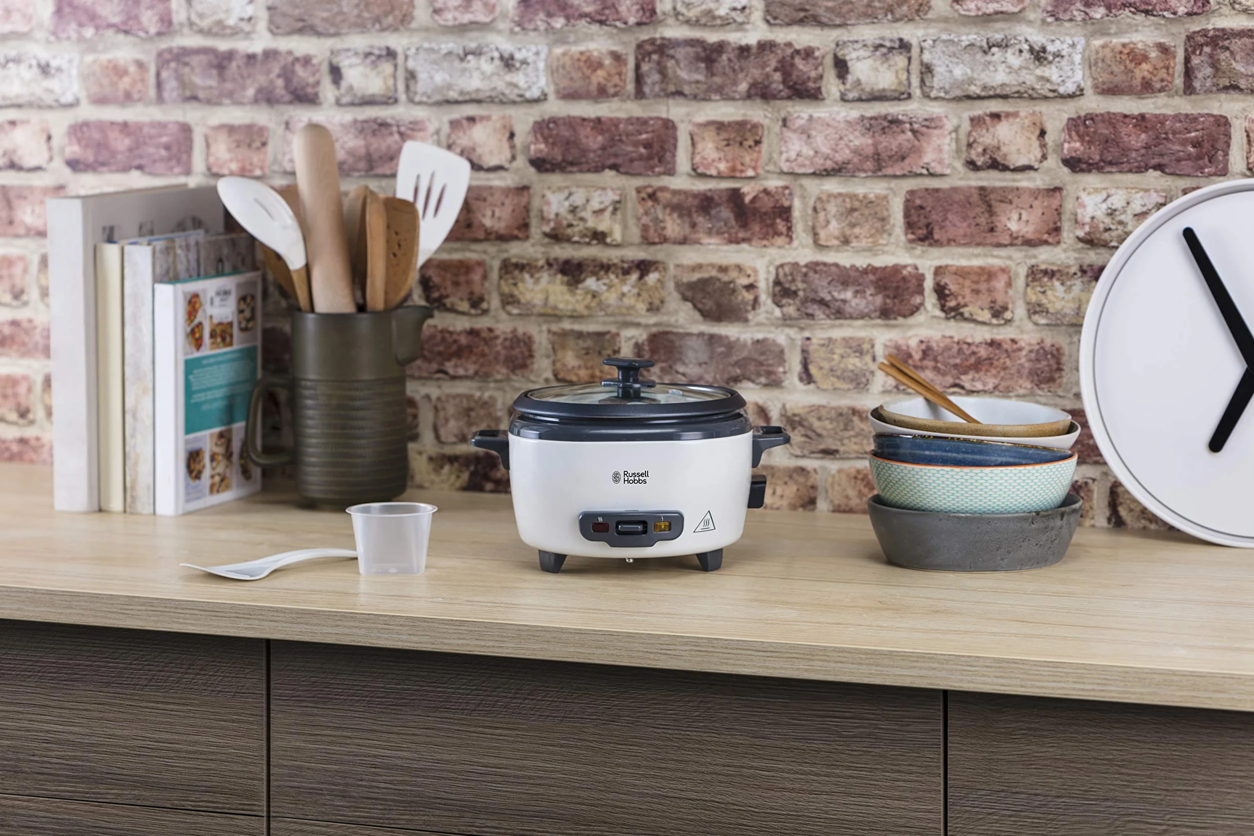 Russell Hobbs szybkowar, ryżowar, pojemność 0,8l, wyjmowany garnek, funkcja podtrzymywania ciepła, pokrywka ze szkła hartowanego, stal nierdzewna, moc 300W, biały, Szybkowar 27030-56