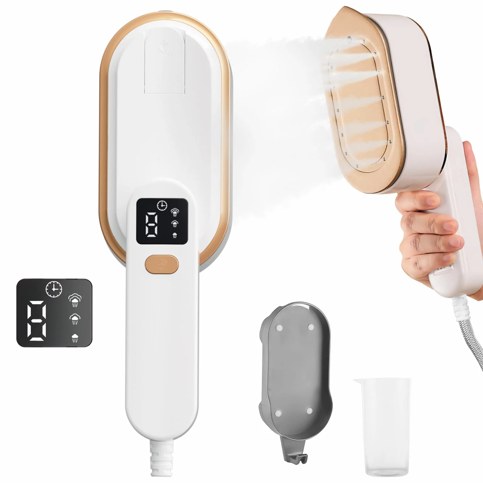 Steam Iron Travel Steamer with LCD Screen, 10S Fast Heat-up 2000W Steamer Clothing with 180° Rotatable Handle, Portable Handheld Clothes Steamer, 3 Steam Levels for Travel, Home, Office Y