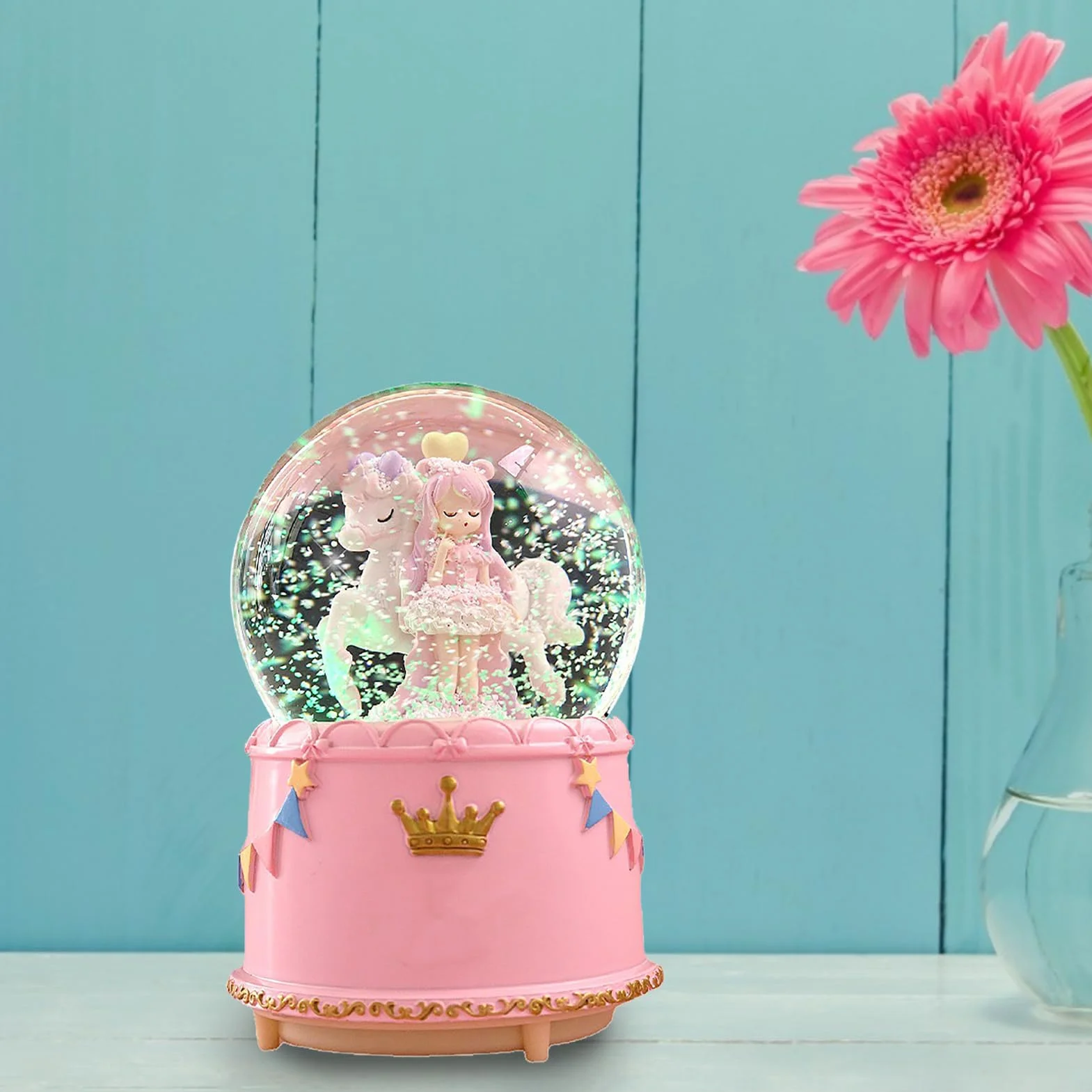 SEAFRONT Cartoon Look Snow Globe Crystal Ball Box z Mechanizmem Muzycznym dla Kobiet Przezroczysty Kryształowy Ornament
