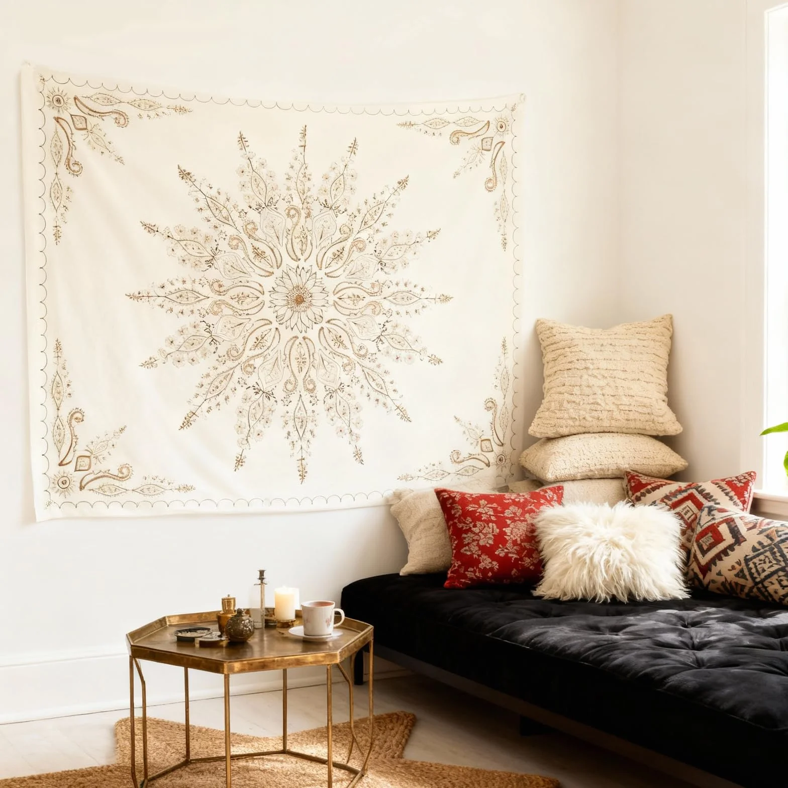 KQDRAVINE Mandala dywan ścienny, 152 x 130 cm, styl boho, chusta ścienna do salonu, sypialni, na kemping, do dekoracji ścian, chusta w stylu boho