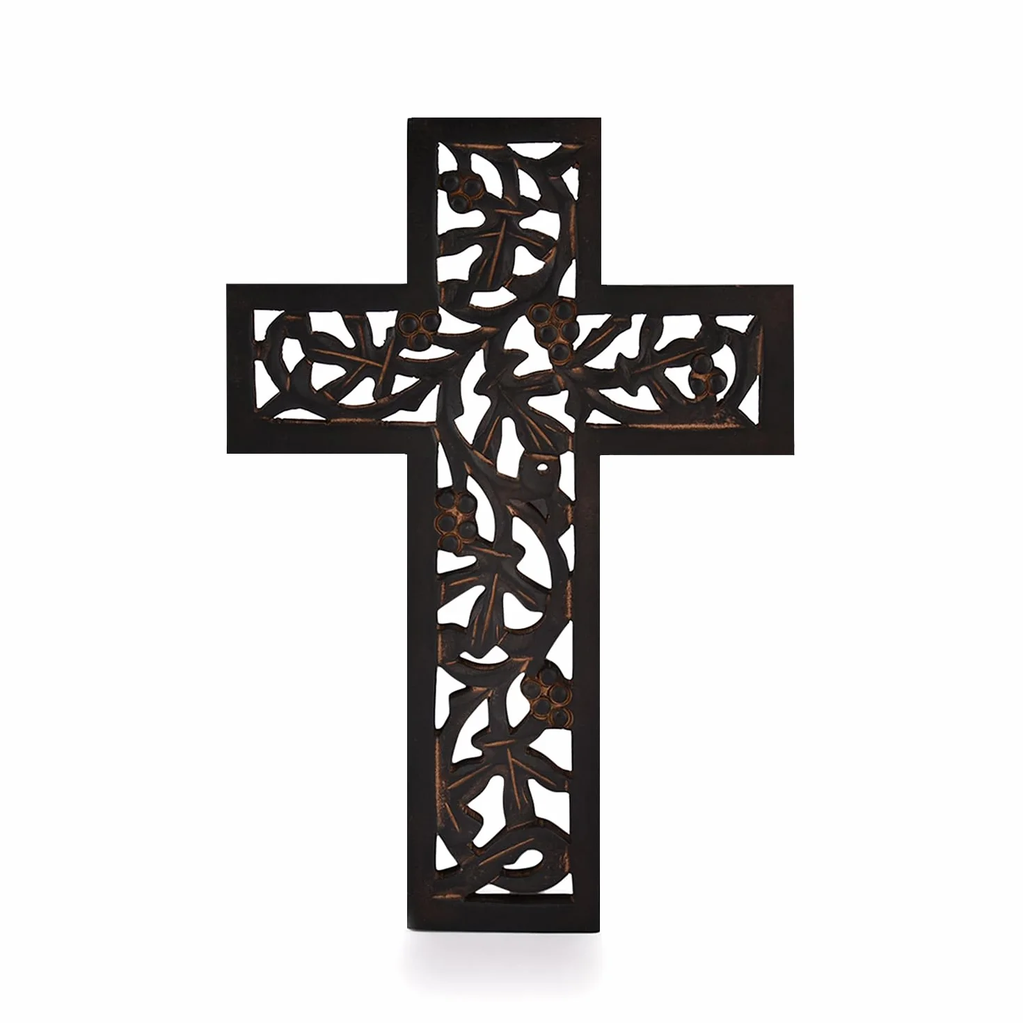 Indus Lifespace Prezenty drewniana tablica ścienna krzyż długa wisząca z ręcznie rzeźbionym kwiatowym wzorem religijny ołtarz dom salon dekoracja lekka (30,48 cm x 20,32 cm x 1,27 cm)