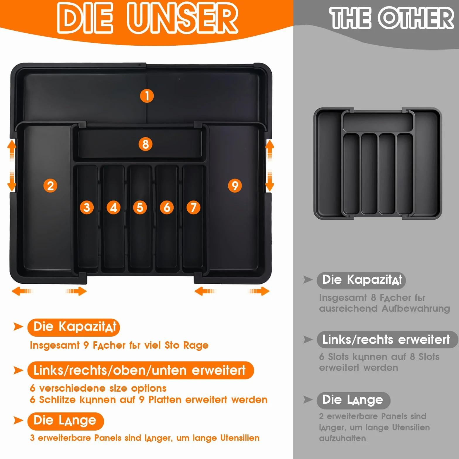 Organizer do szuflady na sztućce rozszerzalna taca regulowany wkład czarny 56×48×5 cm
