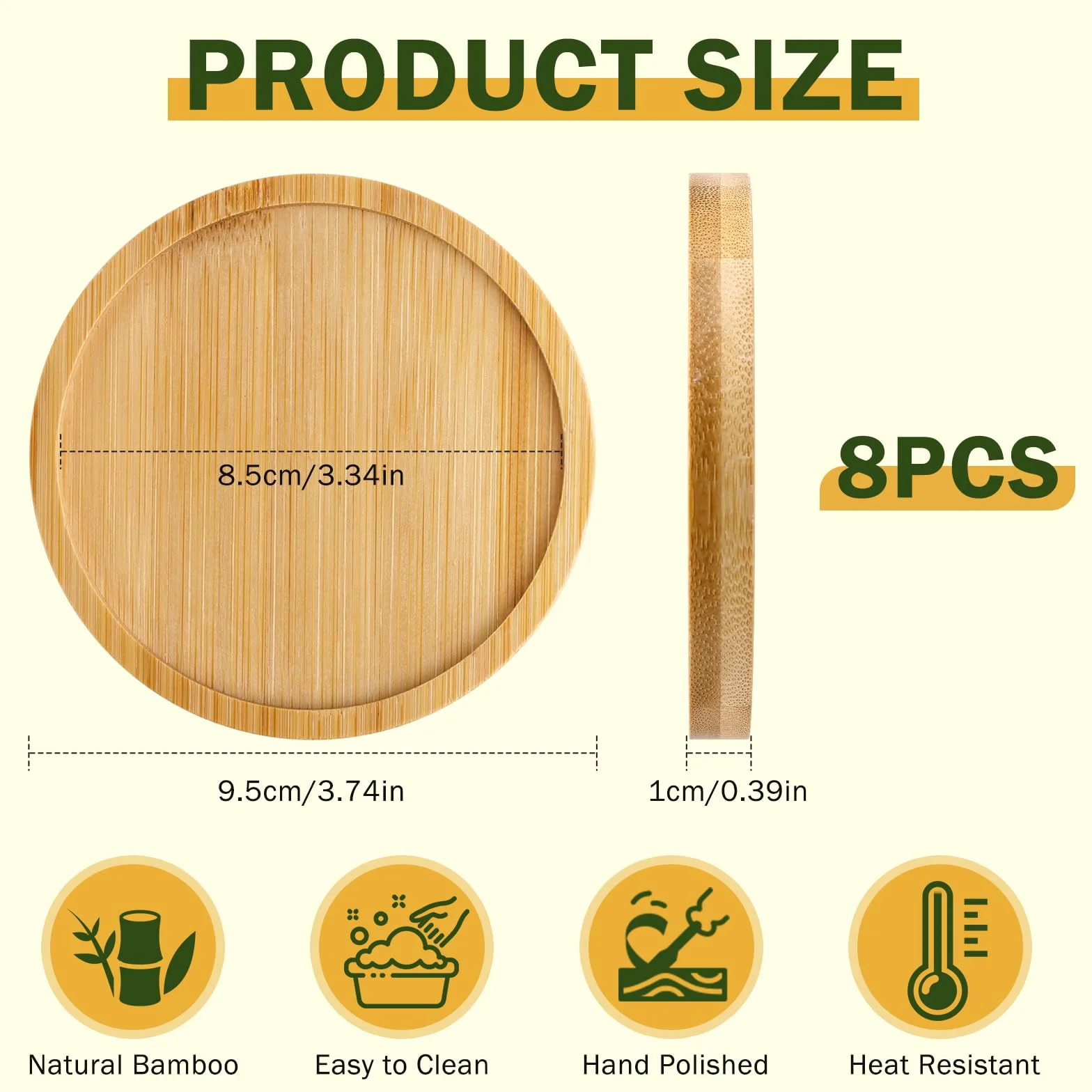 8 Sztuk Drewnianych Podstawek Pod Świece, Okrągłe Drewniane Podstawki O Średnicy 9,5 Cm, Naturalne Drewniane Podstawki Pod Świece, Drewniane Podstawki Pod Kubki Do Napojów, Filiżanek, Szklanek I Świec