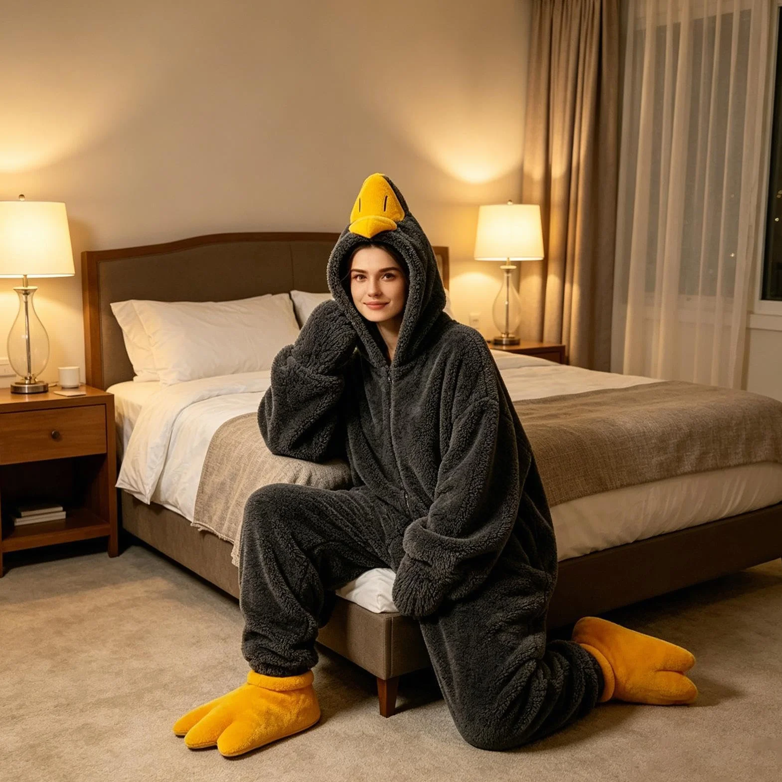 Wearable Goose Blanket Hoodie Onesie Funny Warm Costume with Shoes for Kids Adults