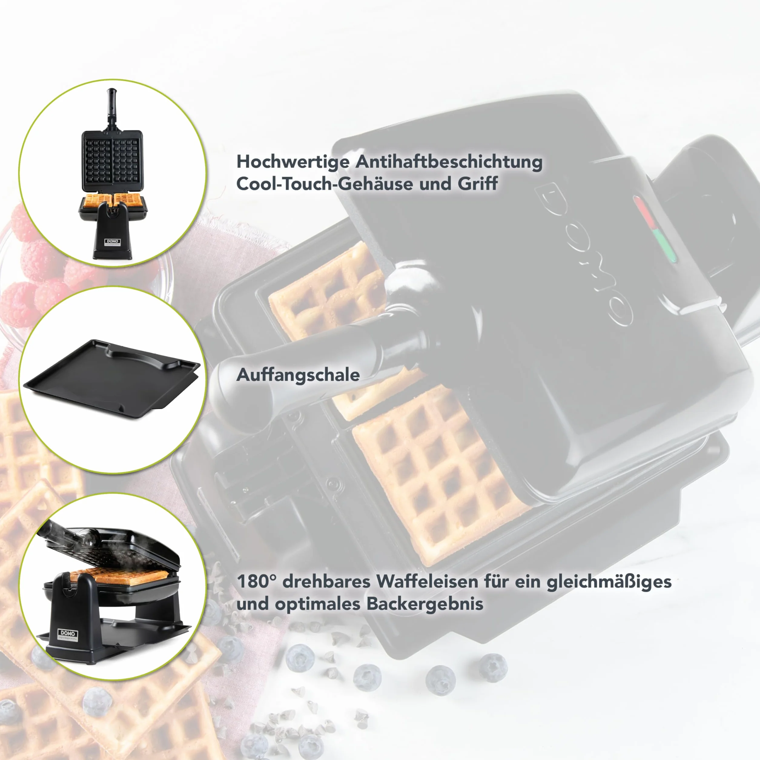 Domo DO9224W bk rottierendes Waffeleisen
