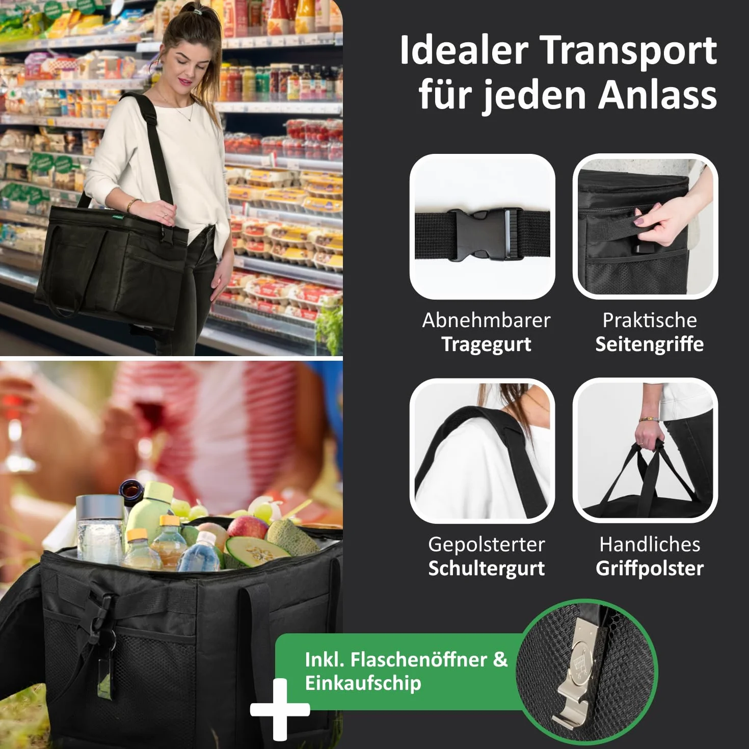 Cottara® Duża torba chłodząca, z szczelną izolacją, 30 l – składana, duża, na zakupy i piknik – idealna torba na zakupy, torba izolacyjna, torba piknikowa