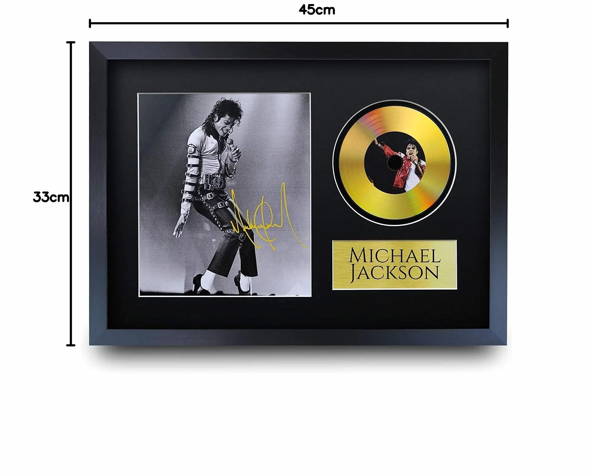 HWC Trading A3 FR Michael Jackson MJ King of Pop prezenty autograf obraz ze złotym dyskiem dla fanów muzyki Memorabilia - A3 w ramce