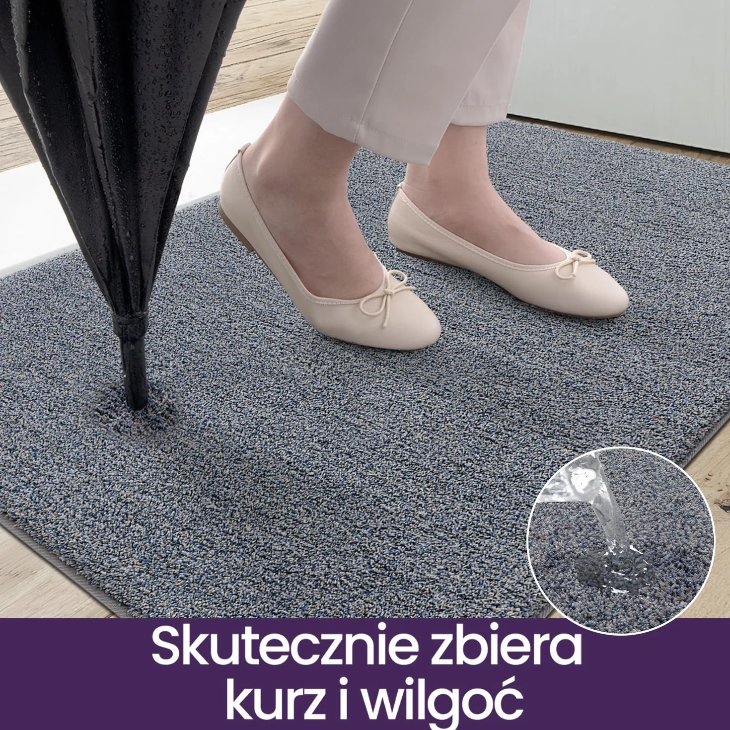 DEXI Wycieraczka do drzwi, antypoślizgowa mata barierowa do wewnątrz i na zewnątrz, super chłonny dywanik wejściowy, można prać w pralce, miękka mata podłogowa, dywan, szaro-niebieska, 50 x 80 cm