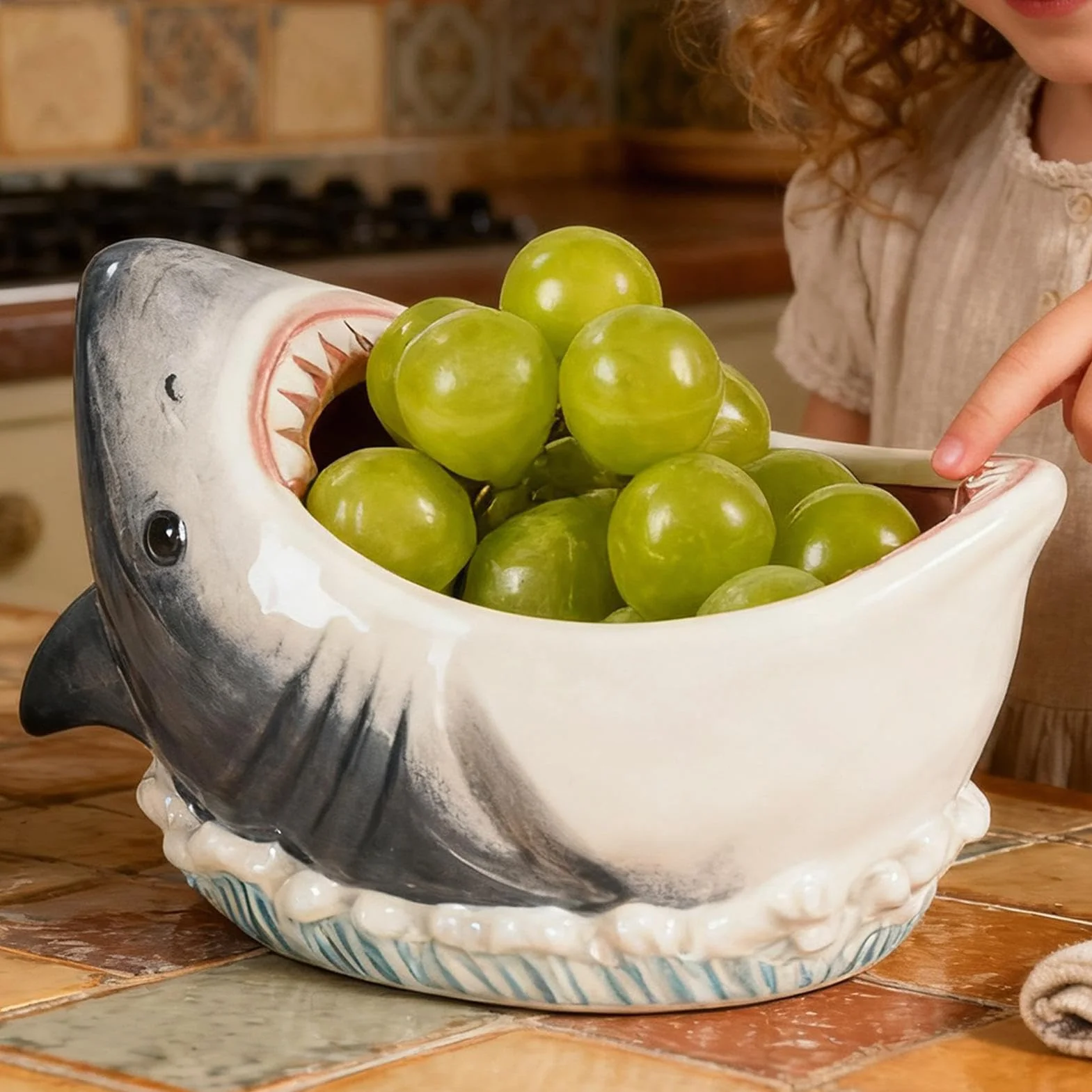 Shark Attack Bowl, urocza miska cukierki popcorn | du?a dekoracyjna taca naczynia kreskówka pojemnik owoce cukierki suche jedzenie przek?ska klucz bi?uteria zupa