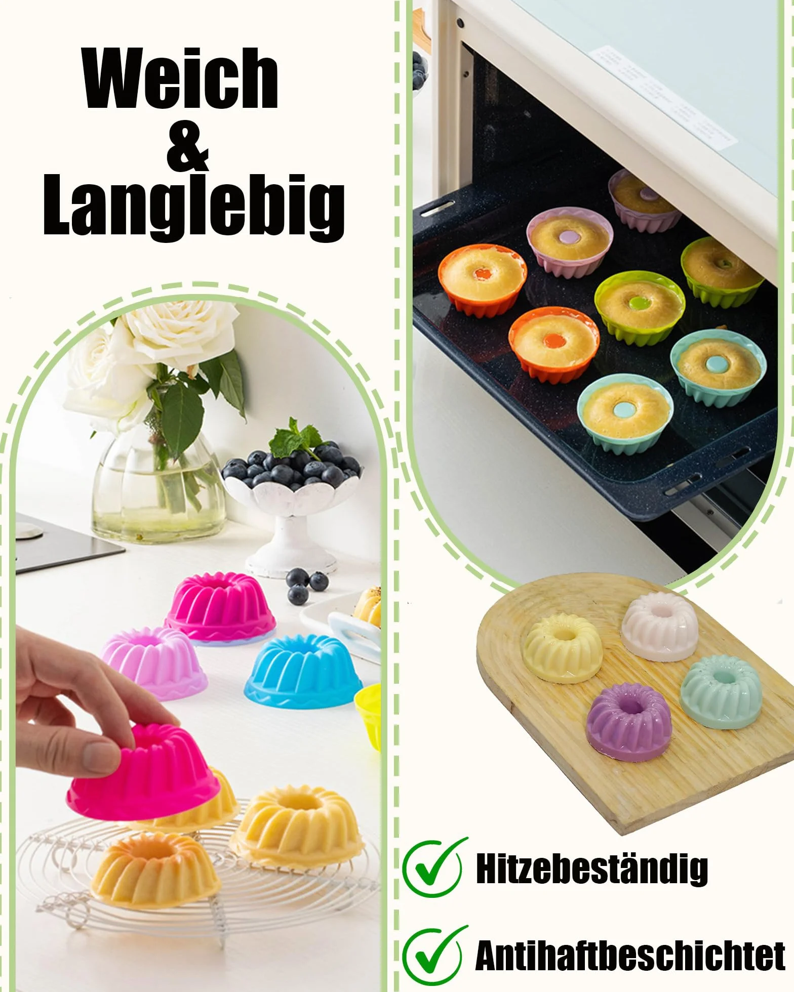Zestaw 12 mini silikonowych foremek do kouglofa wielokrotnego użytku do muffinów, cupcake’ów, babeczek i mini kouglofów, Ø 8 cm, wysokość 5 cm