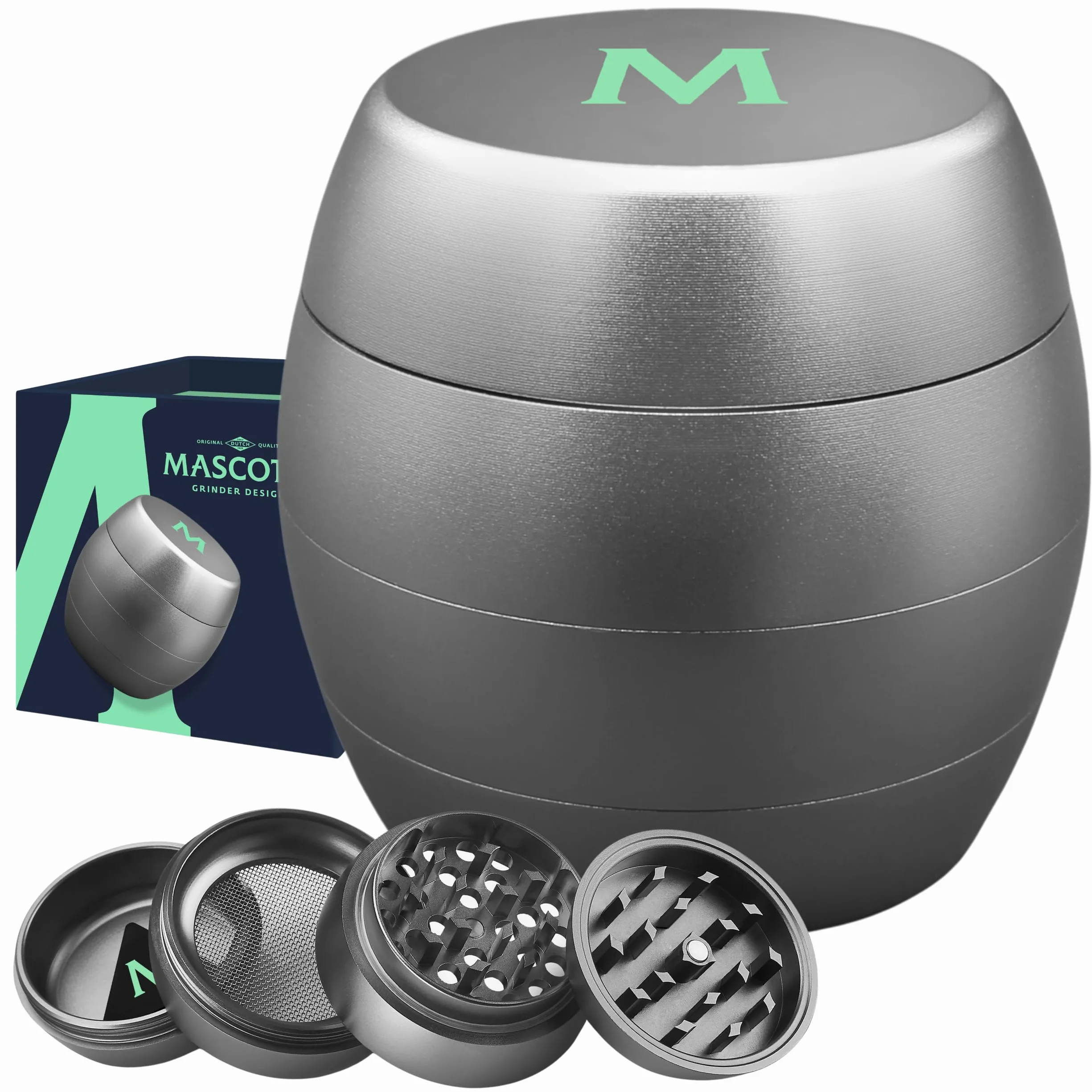 Mascotte Designerski Grinder młynek aluminiowy 4 cm 4-częściowy zestaw ze skrobakiem do pyłków