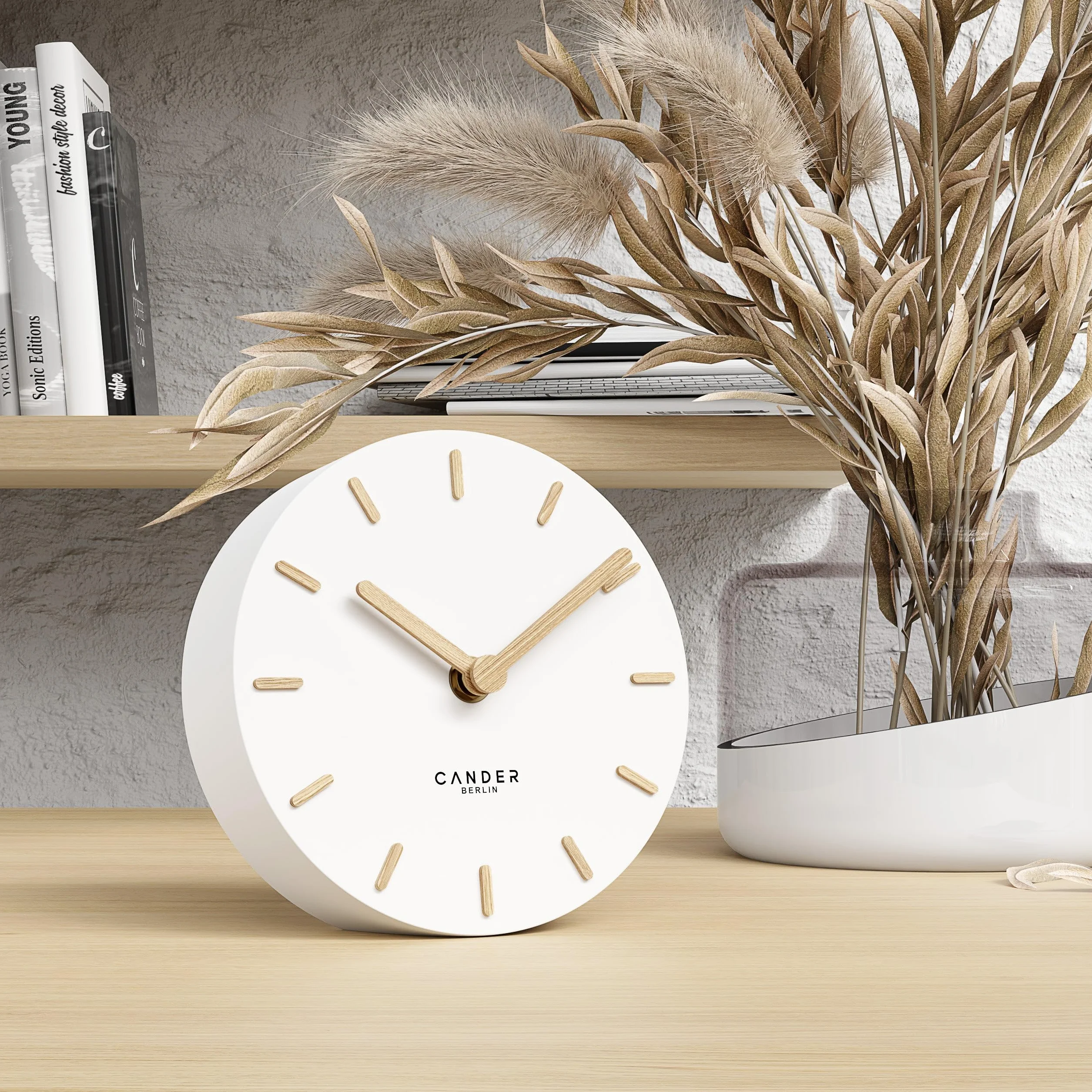 Cander Berlin MNU 2515 F zegar stołowy bezgłośny 15 cm analogowy biały MDF