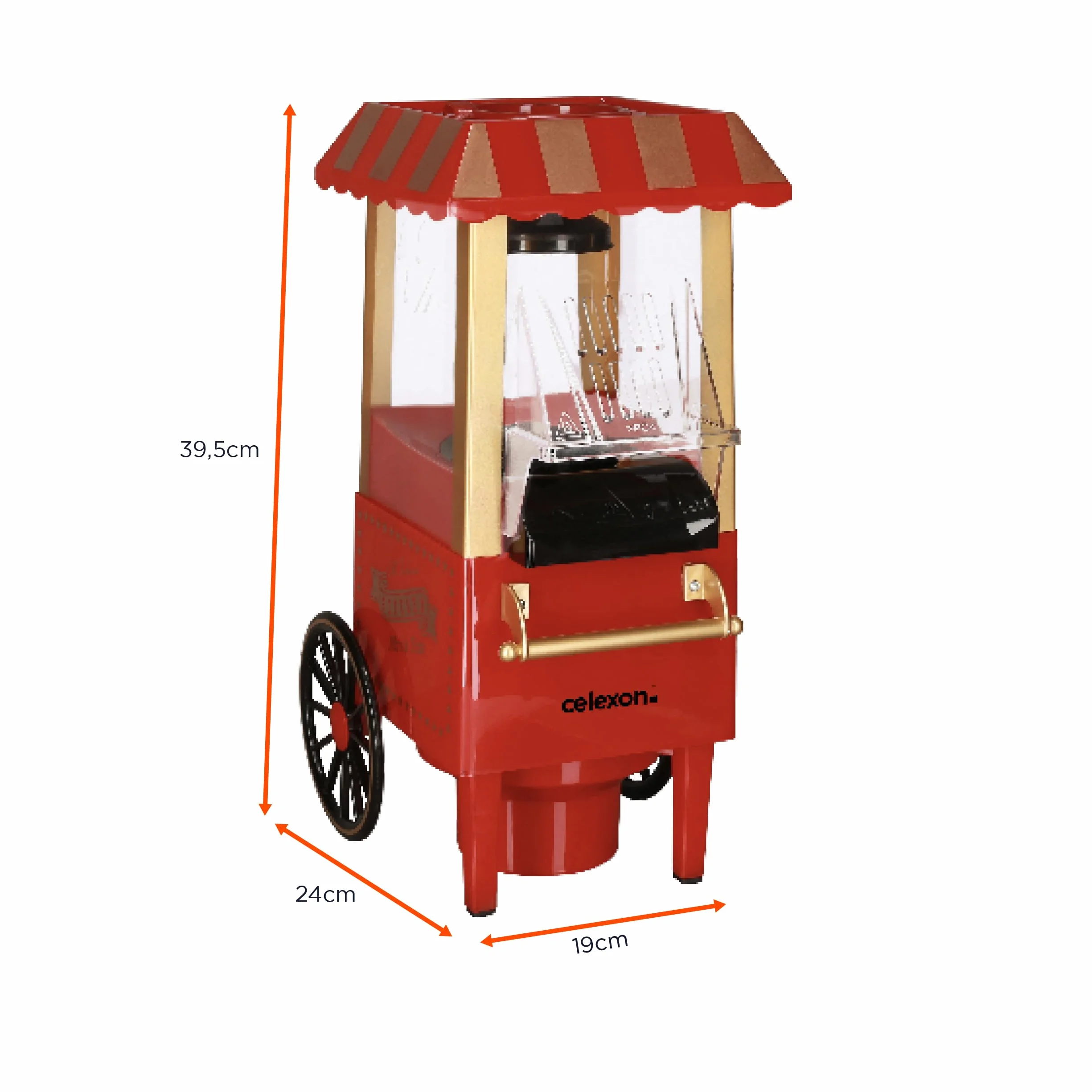 celexon CinePop CP500 maszyna do popcornu 24x19x39,5 cm czerwony retro bez oleju