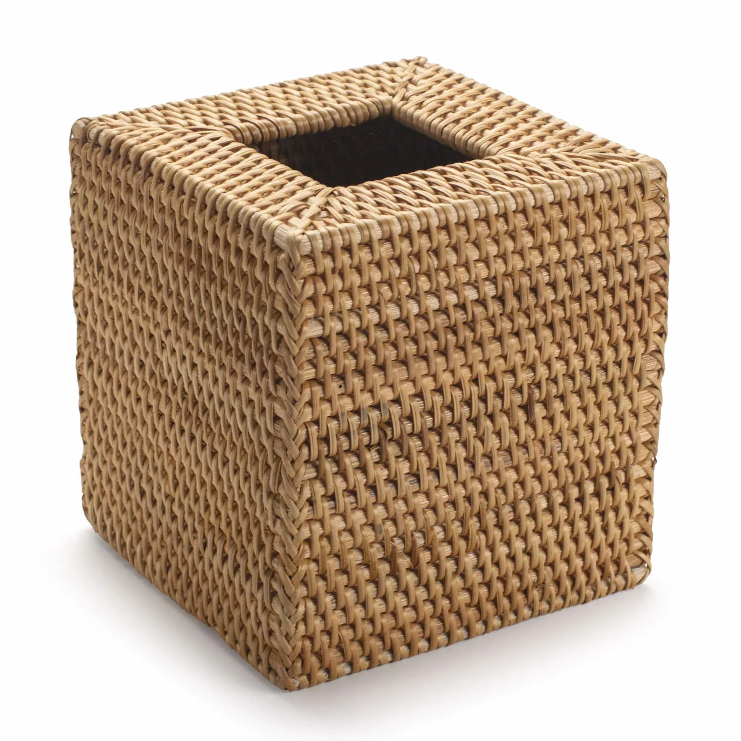Rattanowe pudełko na chusteczki kosmetyczne naturalne kwadratowe 14 x 14 x 15 cm