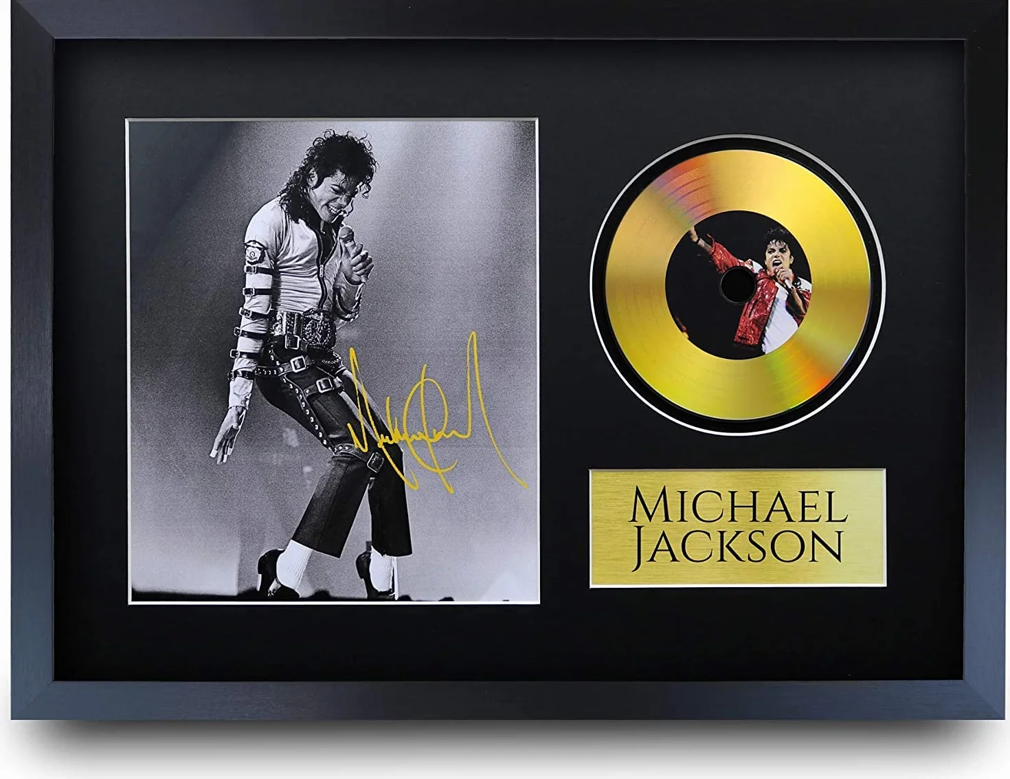 HWC Trading A3 FR Michael Jackson MJ King of Pop prezenty autograf obraz ze złotym dyskiem dla fanów muzyki Memorabilia - A3 w ramce