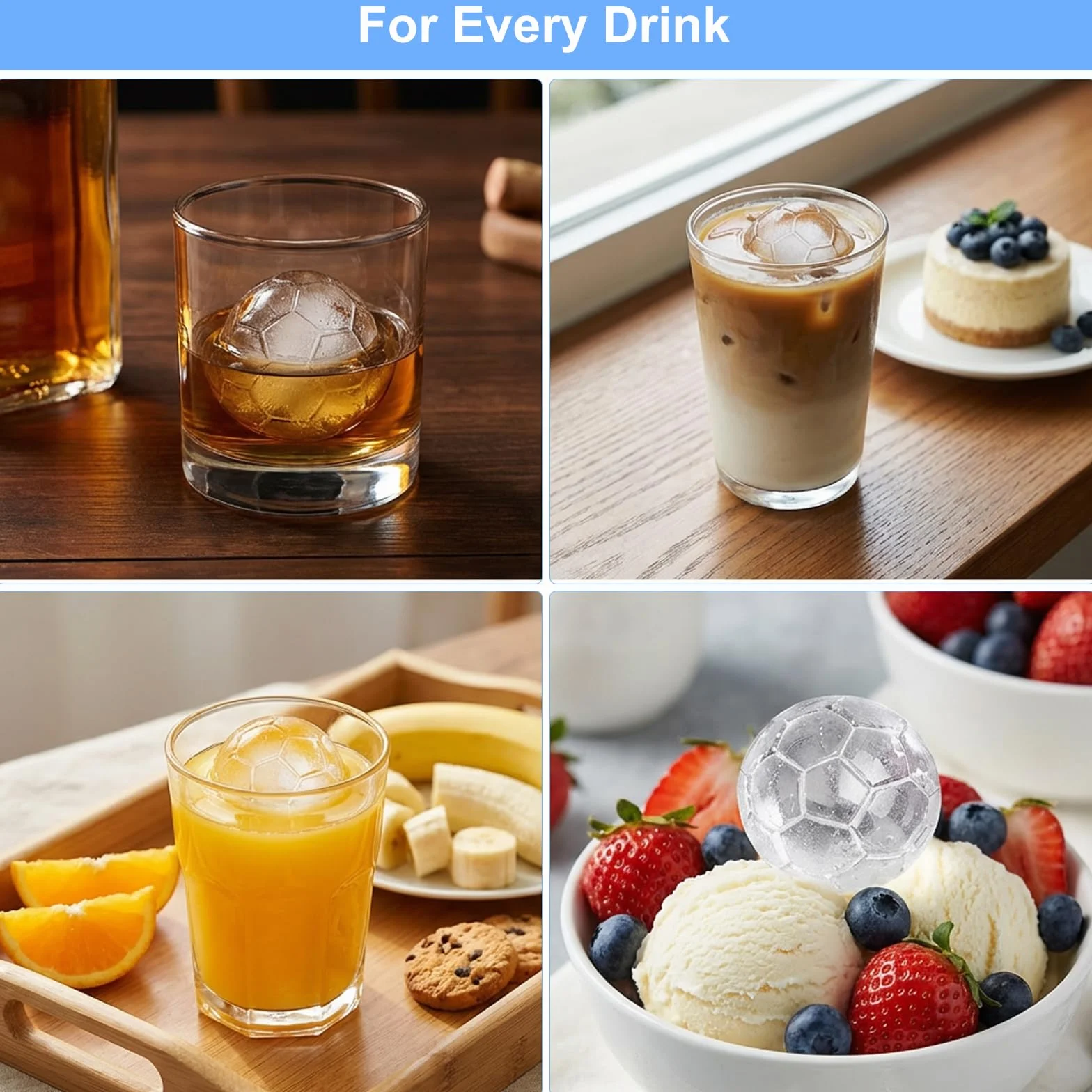 Silikonowa forma do robienia kostek lodu, duża, z pokrywką, okrągła, bez BPA, platynowy silikon, do koktajli, whisky i drinków, Mistrzostwa Świata 2026