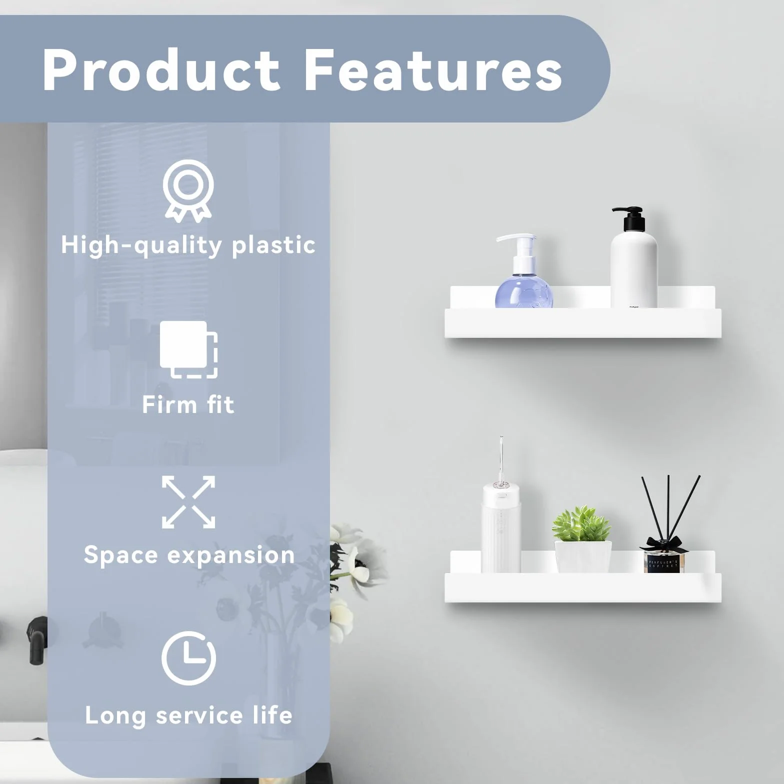Plastikowe półki ścienne samoprzylepne 27 cm biały zestaw 2 sztuk