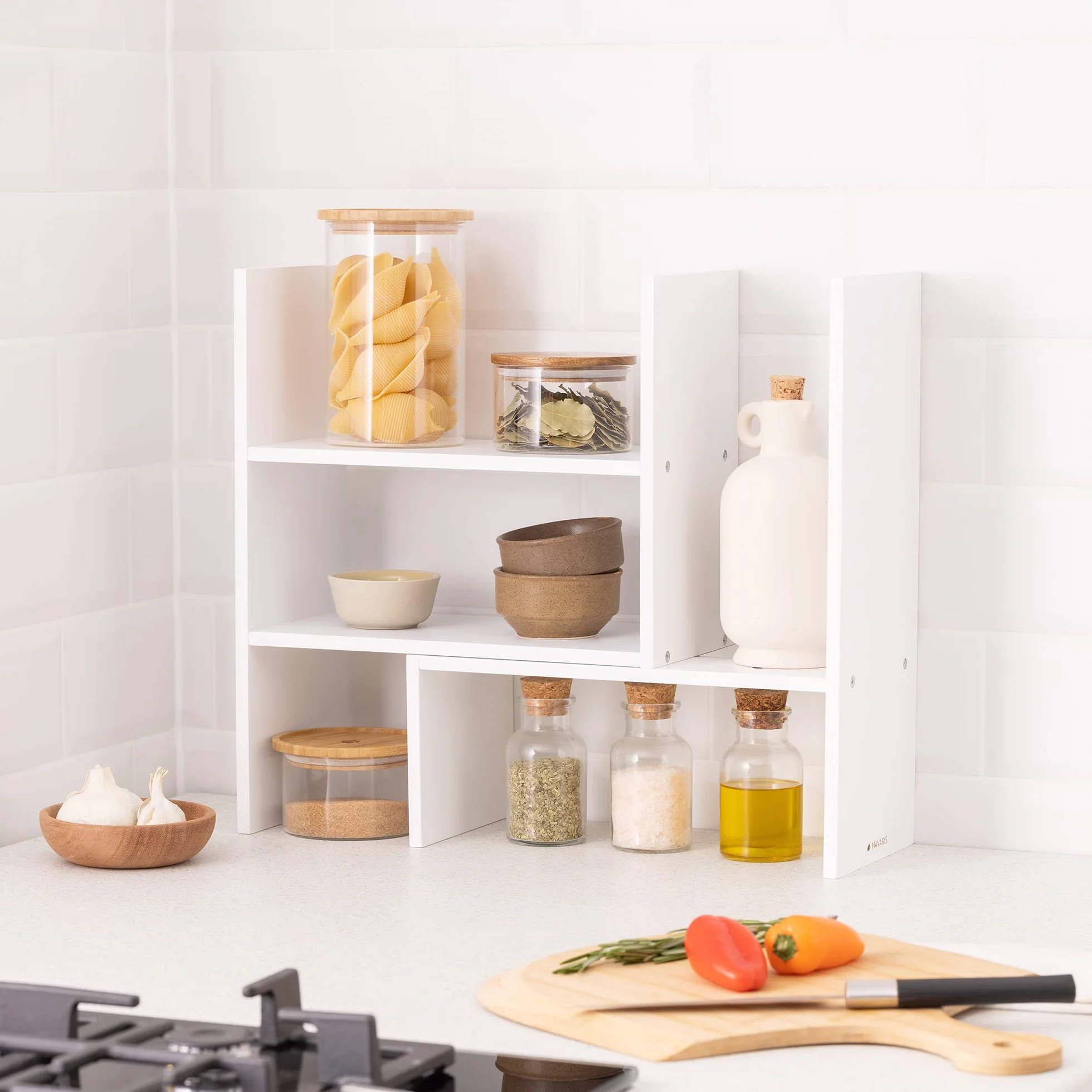 Navaris Bambusowy organizer na biurko 64 x 15,5 x 40 cm regulowany regał narożny biały