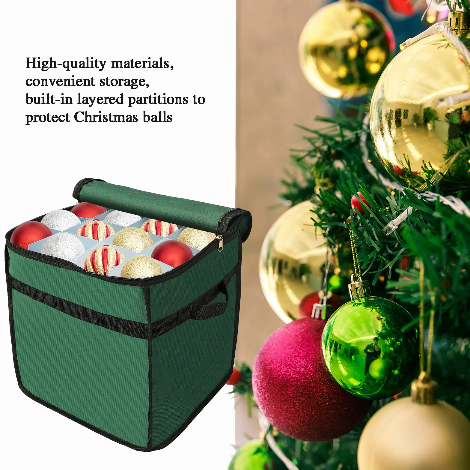 Pudełko do przechowywania ozdób bożonarodzeniowych, 4-poziomowe mieści do 64 ozdób akcesoria kulki, 600d Oxford Christmas Organizer Holder