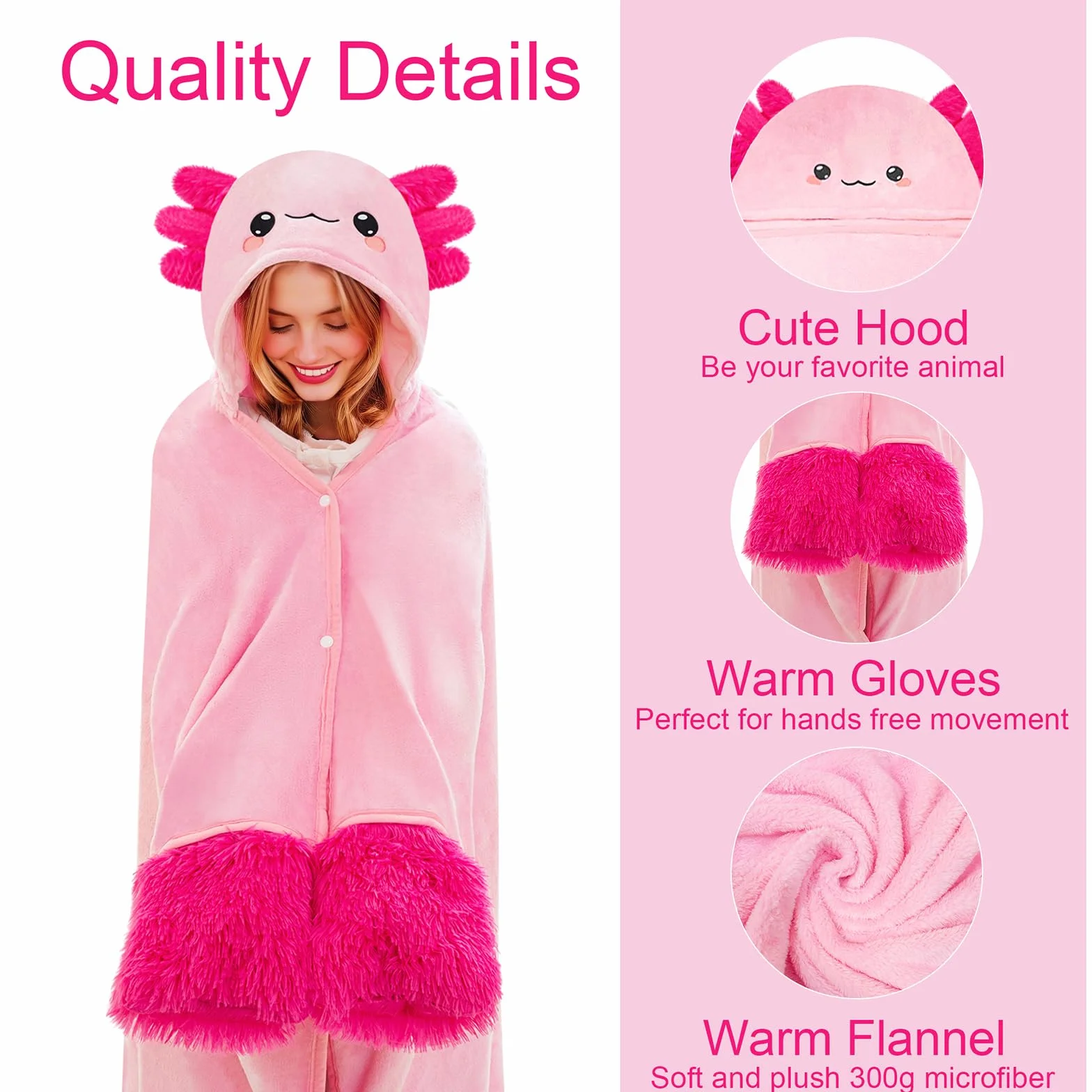 SQEQE Koc do noszenia ponadwymiarowy koc z kapturem kawaii bluza z kapturem prezenty dla kobiet dziewcząt mężczyzn dorosłych 127 x 152 cm