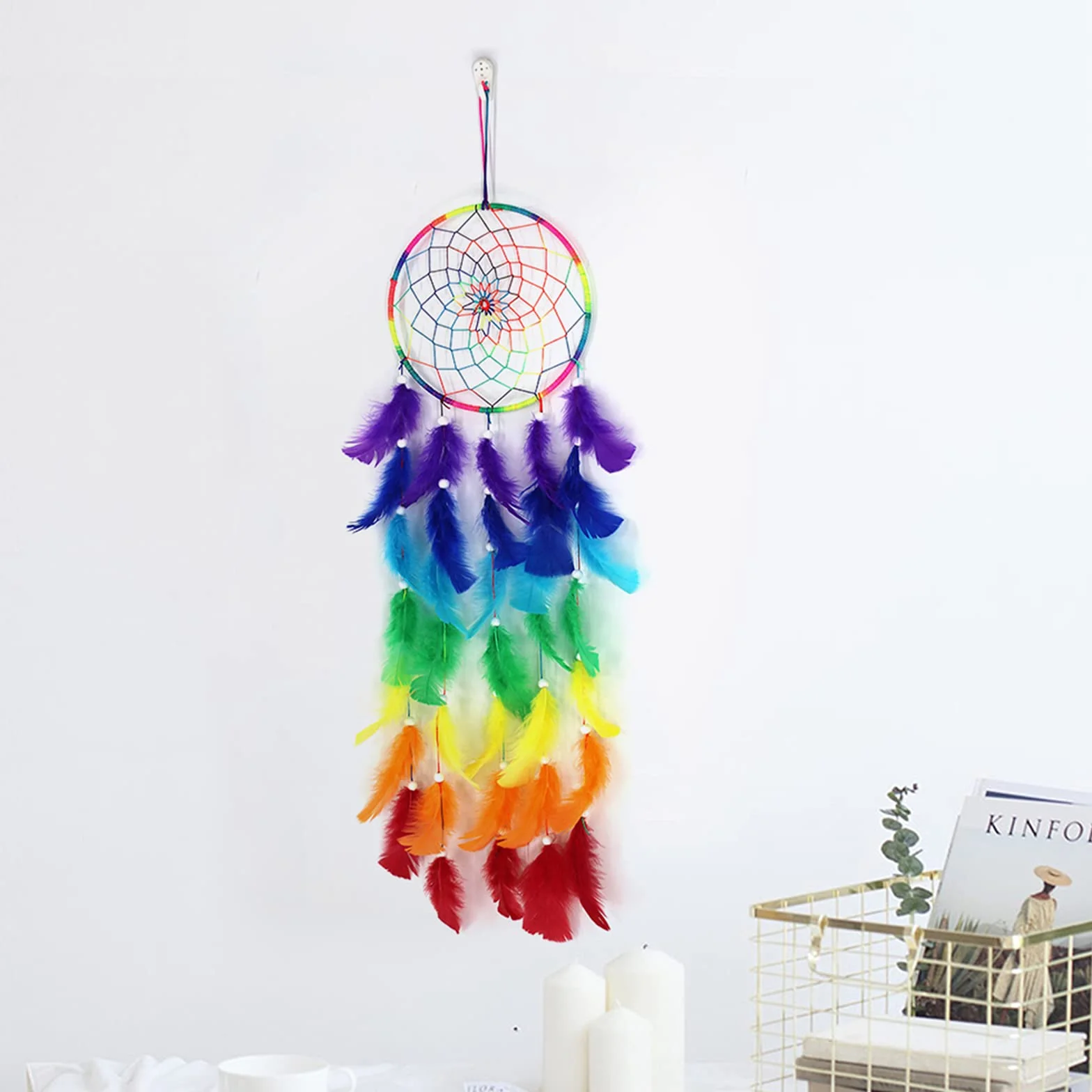 2 sztuki łapacz snów ręcznie robione szydełkowe kolorowe pióro dream ​catchers dekoracje ścienne na domu ozdoba prezenty świąteczne