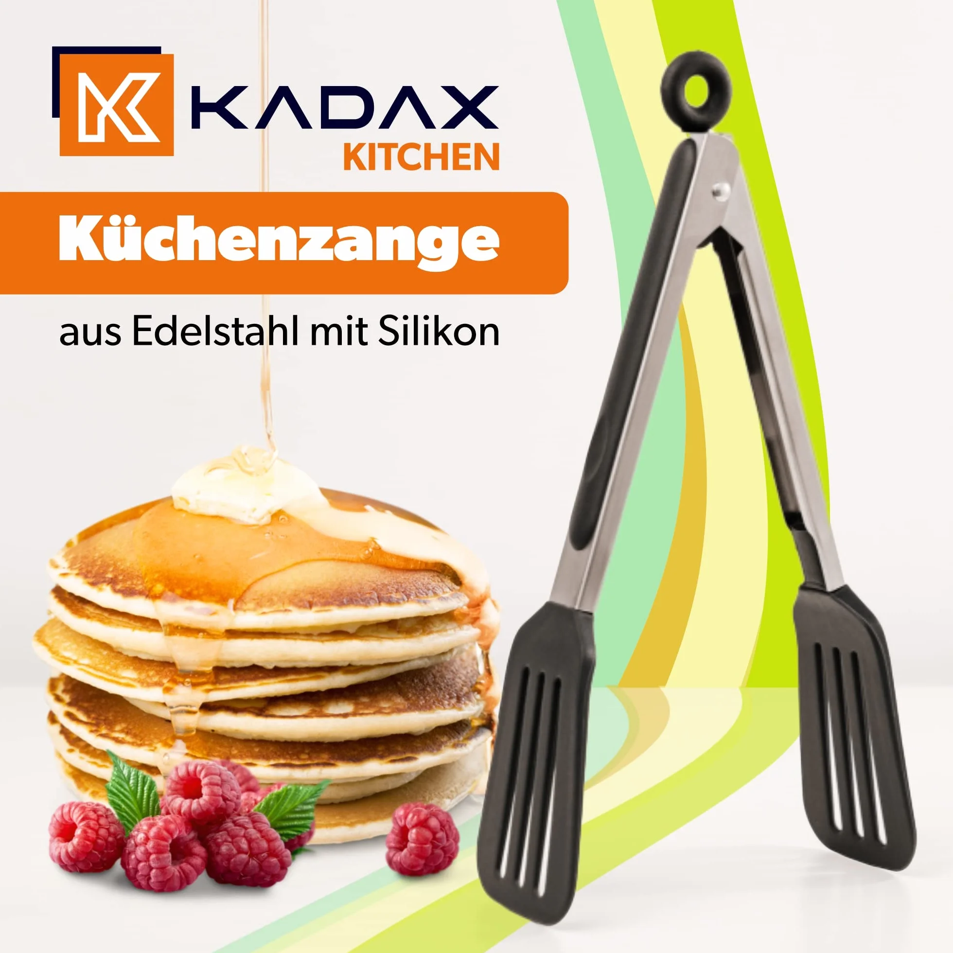 KADAX Szczypce kuchenne ciemnoszare, stal nierdzewna i silikonowe końcówki, odporne na wysoką temperaturę i pewny chwyt, do serwowania sałatek i makaronu oraz przy pieczeniu