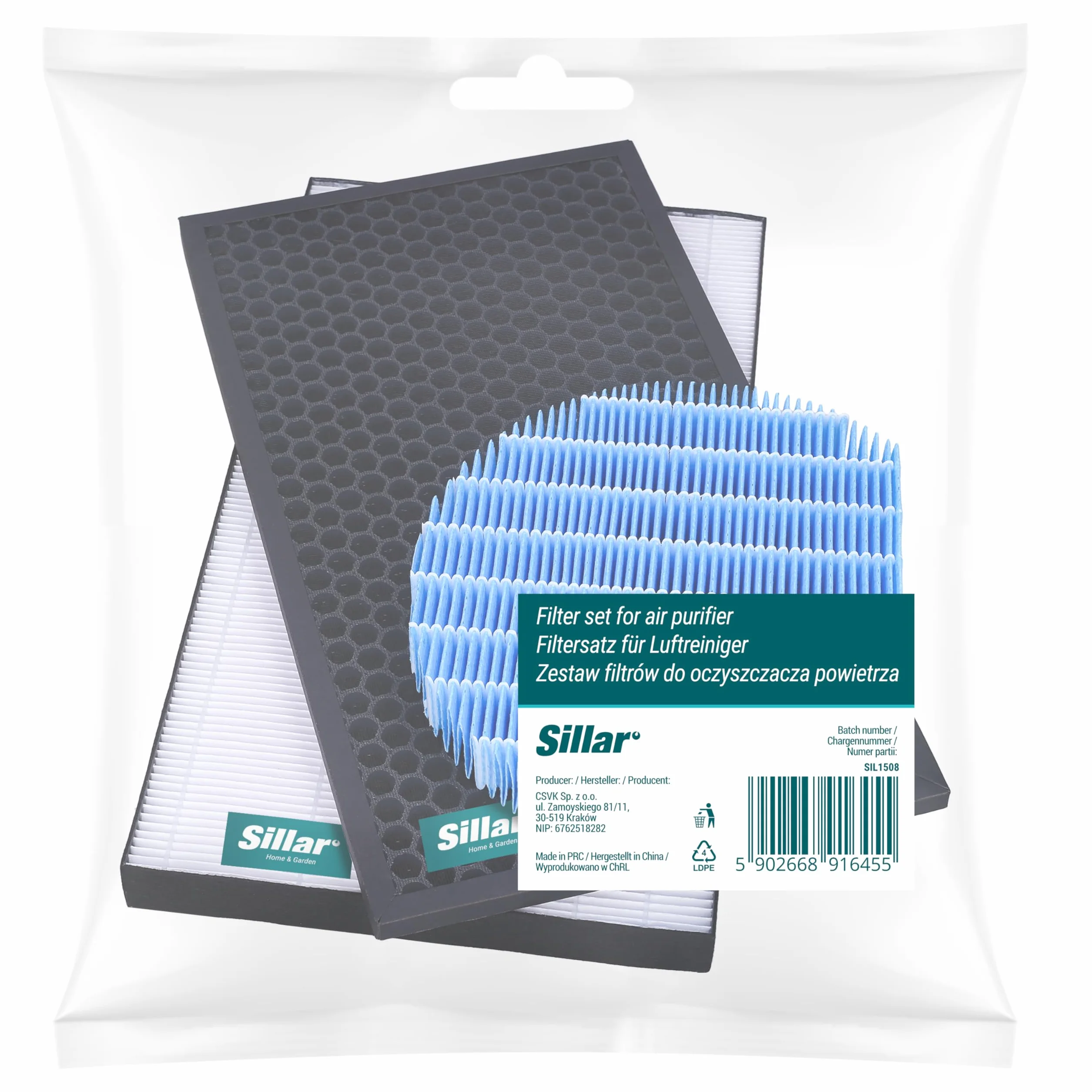 Sillar Zestaw filtrów do oczyszczacza powietrza Sharp, Zestaw filtrów zamiennych pasujący do Sharp KC-D60EU - Hepa FZ-D60HFE + węgiel aktywny FZ-D60DFE + nawilżacz FZ-A61MFR