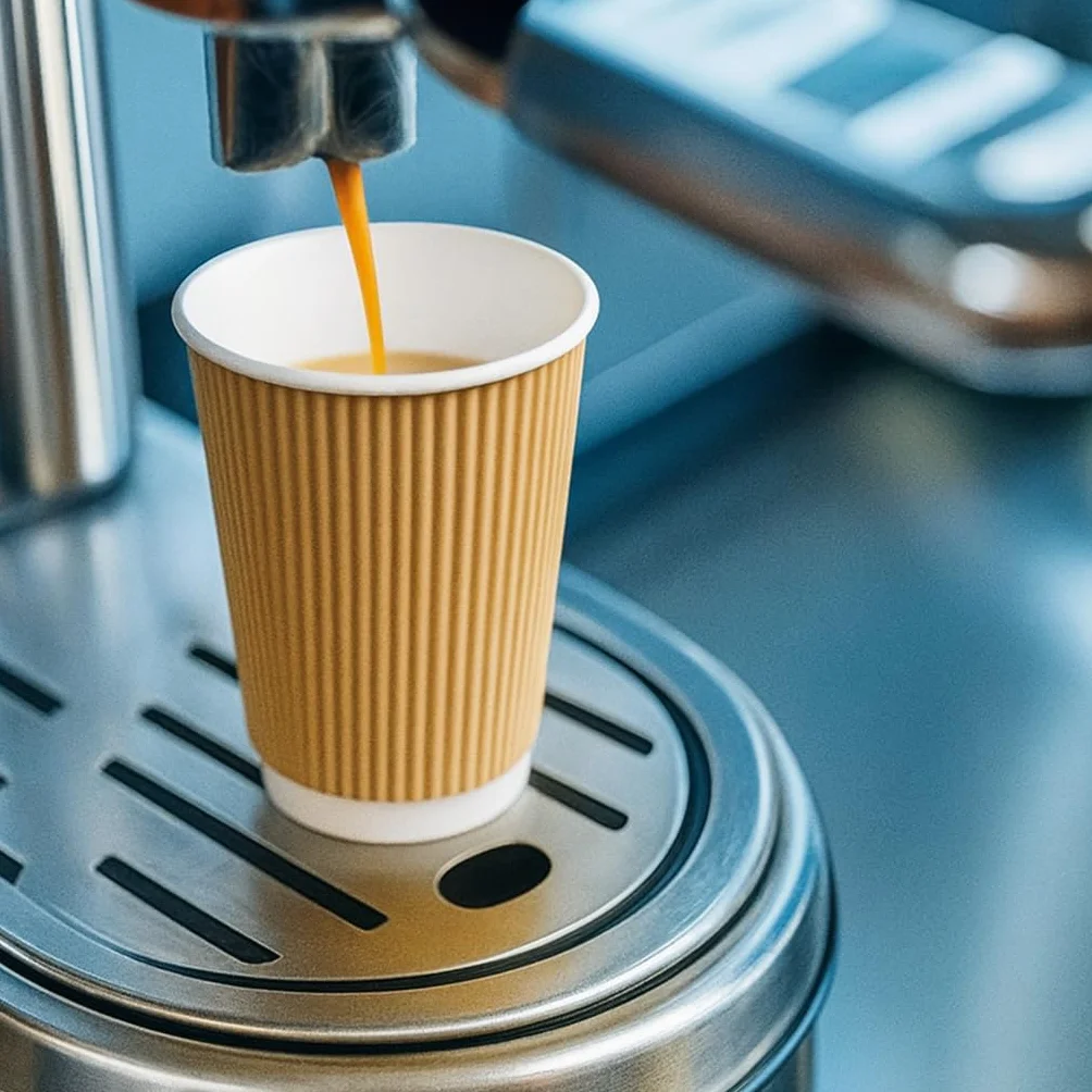 Kubki Papierowe Ryflowane 250 ml 25 sztuk Jednorazowe do Kawy Brązowy Karton Bez Plastiku Biodegradowalne