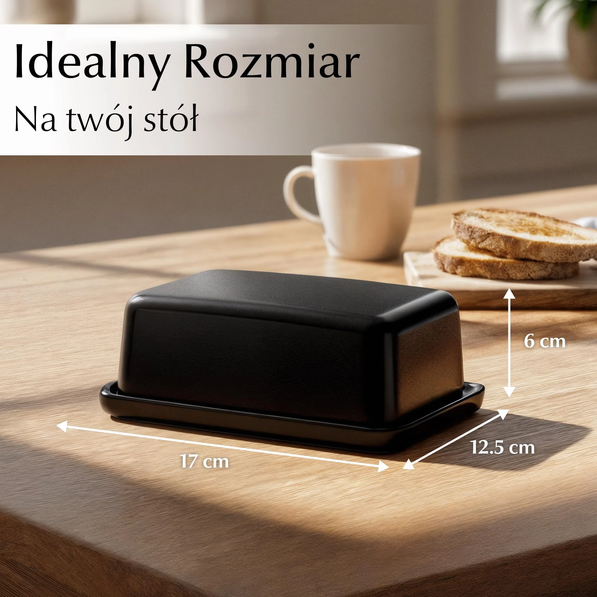 Pojemnik na Masło Ceramika 620 ml z Bambusową Pokrywką Odporny na Mycie w Zmywarce