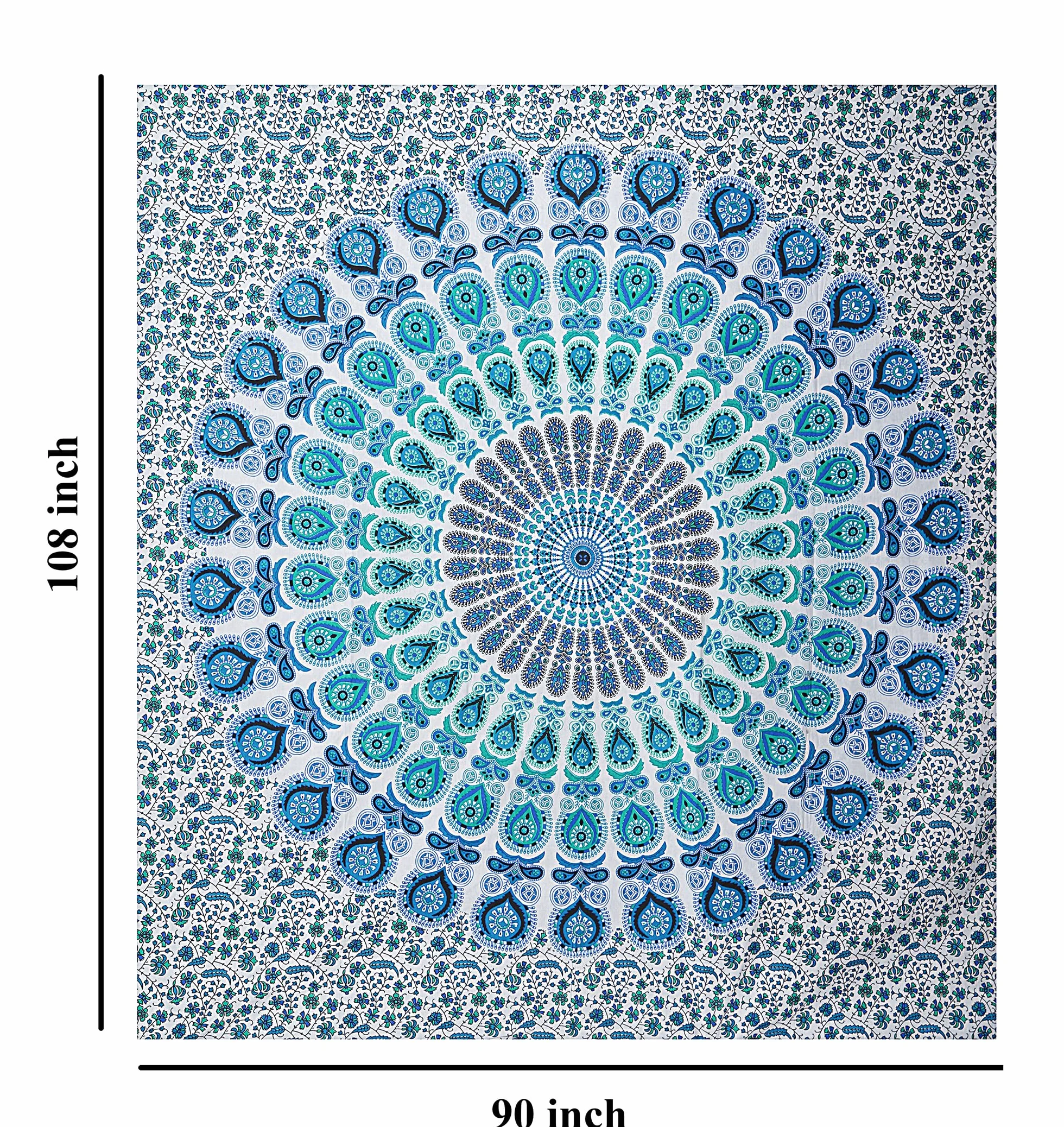 FURNISHFUL FINESSE Mandala dywan ścienny błękitny boho paw 228 x 274 cm