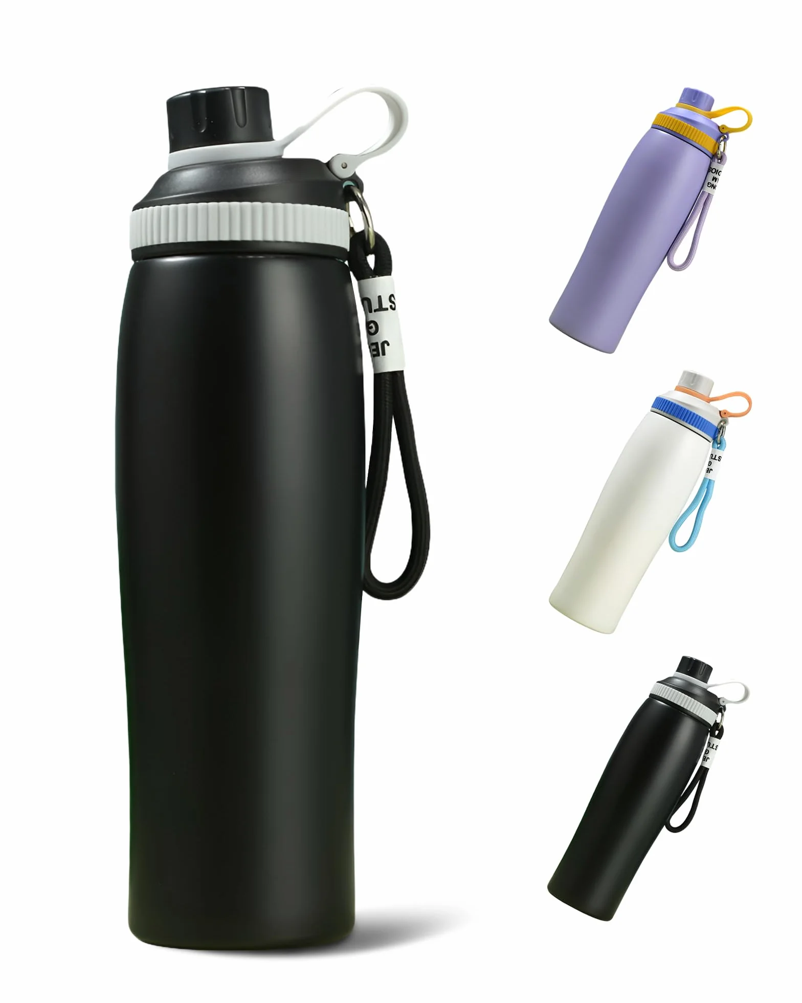 Butelka Termiczna ze Stali Nierdzewnej 600 ml, Sportowa z Pętlą, Podwójna Izolacja, Czarny