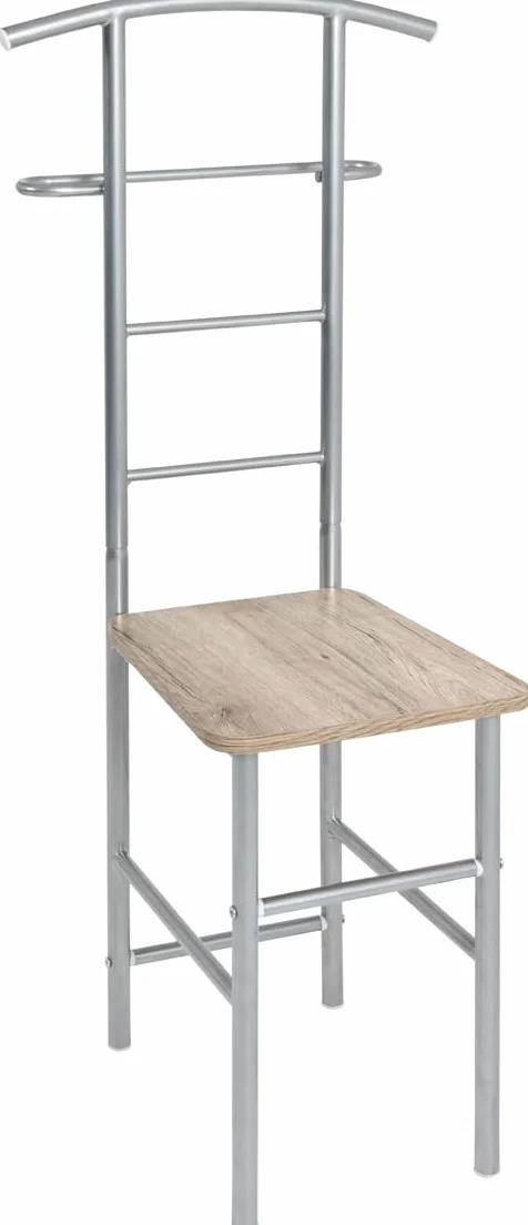 HAKU wieszak stojący dla mężczyzn jako krzesło, milczący służący, siedzisko, aluminium, dąb, MDF, metal – wymiary: szer. 46 x wys. 109 x gł. 46 cm, styl: nowoczesny