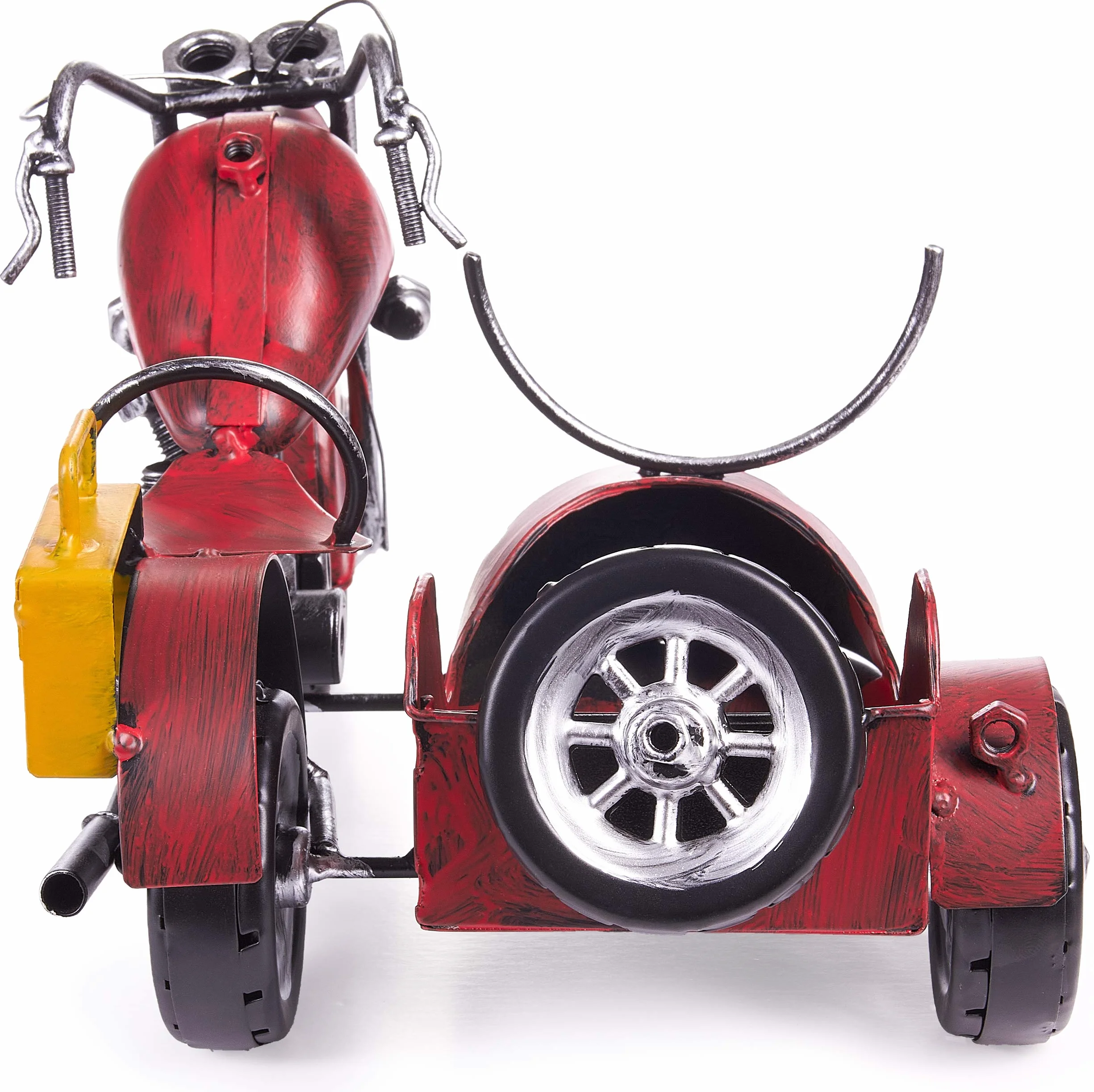 BRUBAKER Stojak na Butelkę Wina Motocykl z Bocznym Wózkiem Czerwony - Vintage Metalowy Chopper Stojak na Butelkę Wina - Ręcznie Malowane Rzeźby z Kartą Podarunkową