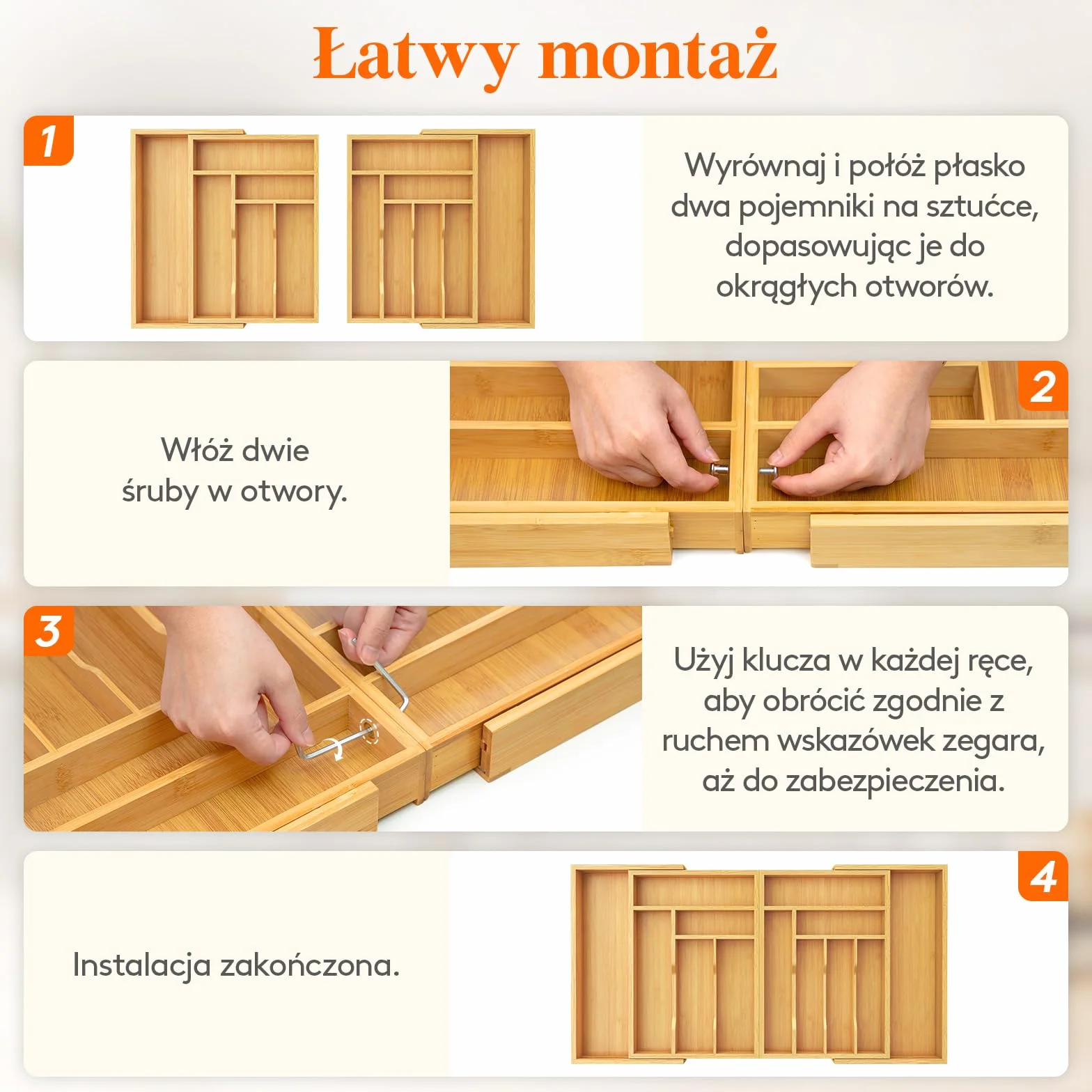 Lifewit Bambusa Organizer do Szuflady Kuchennej Regulowany 54.4-91.4 cm Szerokość 40 cm Głębokość