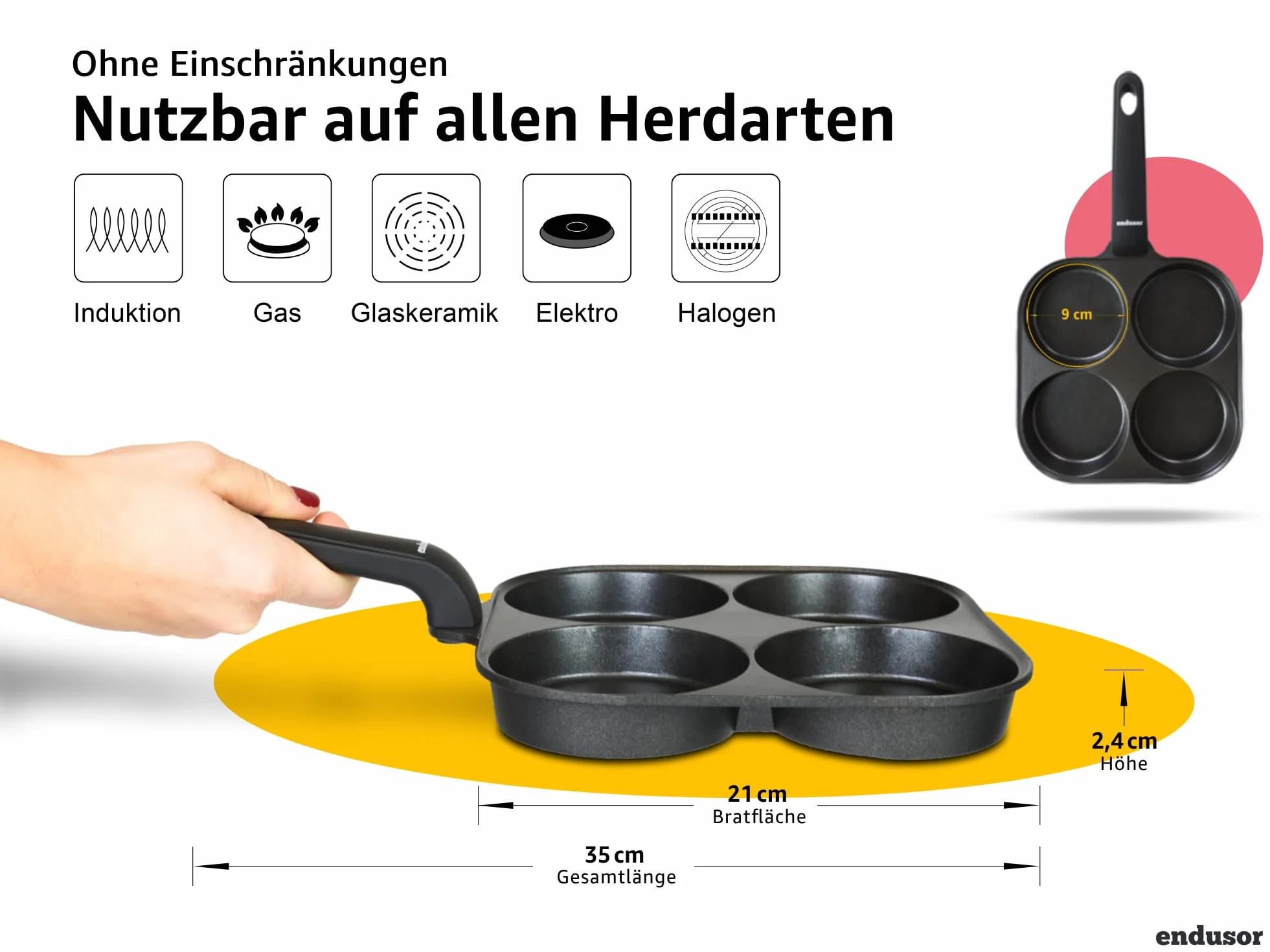 endusor Patelnia do jajek sadzonych, nadaje się do kuchenek indukcyjnych (21 cm) – patelnia do jajek i naleśników z powłoką zapobiegającą przywieraniu, do kuchenek indukcyjnych, gazowych, ceramicznych