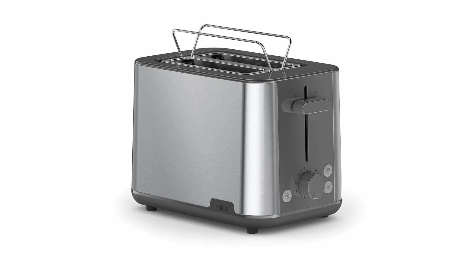 Braun PurShine HT1510GY, 2-gniazdowy toster, 8 poziomów opiekania, funkcje ogrzewania i rozmrażania, taca na okruchy, 900 W, szary