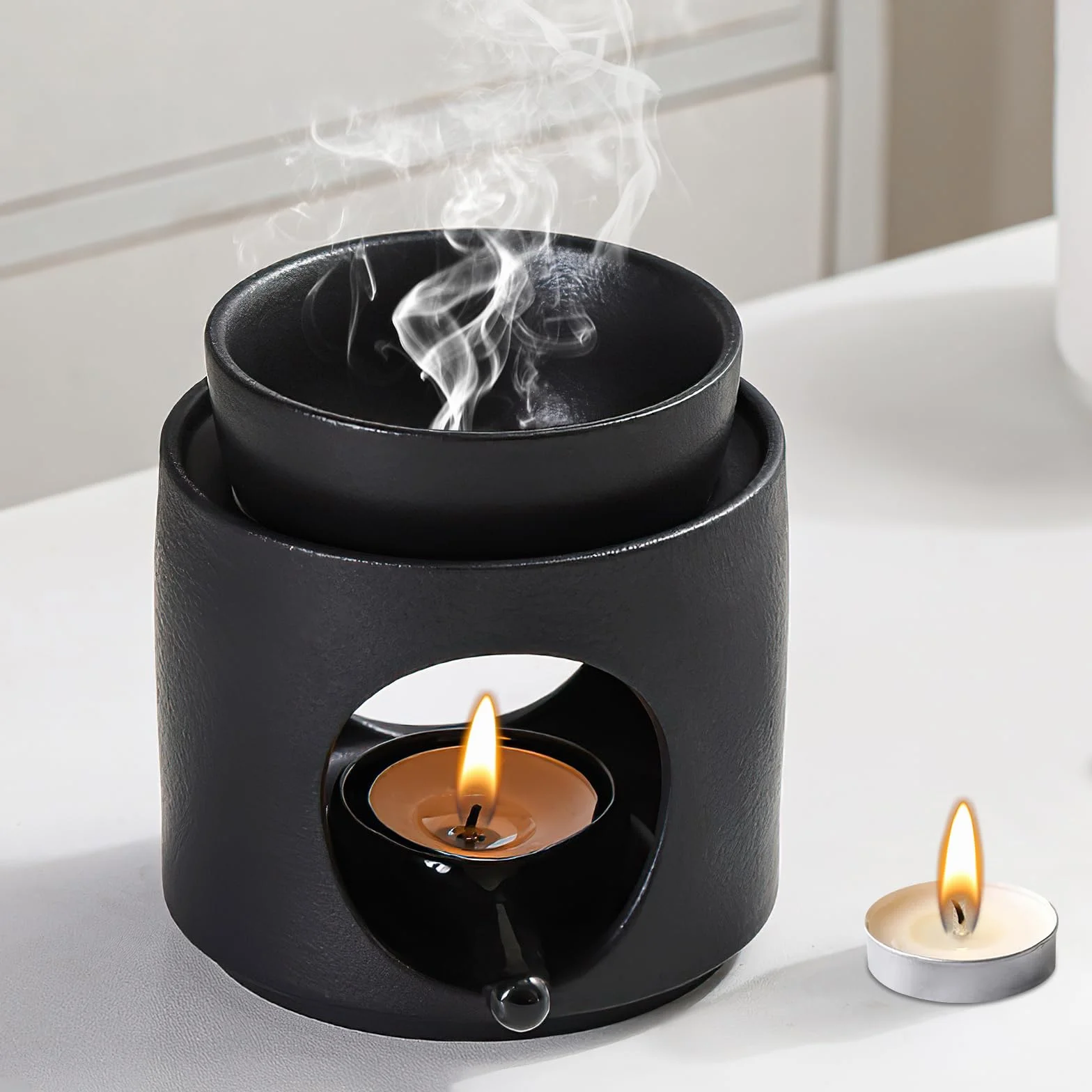 Lampa zapachowa Ambiente na podgrzewacz do herbaty, lampa aromatyczna z ceramiki, podgrzewacz do olejków eterycznych, olejku zapachowego i wosku zapachowego, uchwyt na podgrzewacz do herbaty, światło