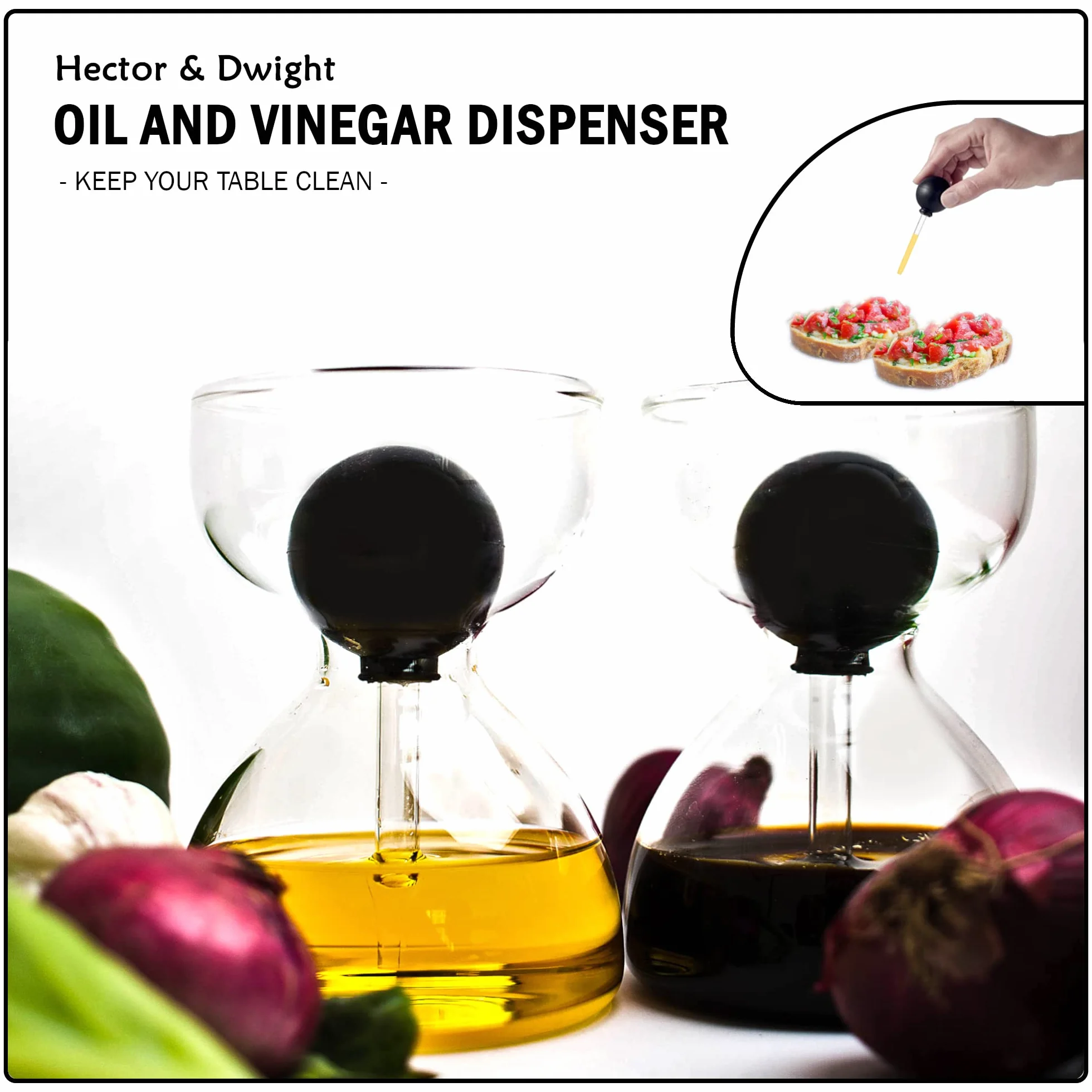 DropD'olio Zestaw dozowników oleju i octu 2x120 ml ze szklaną pipetą