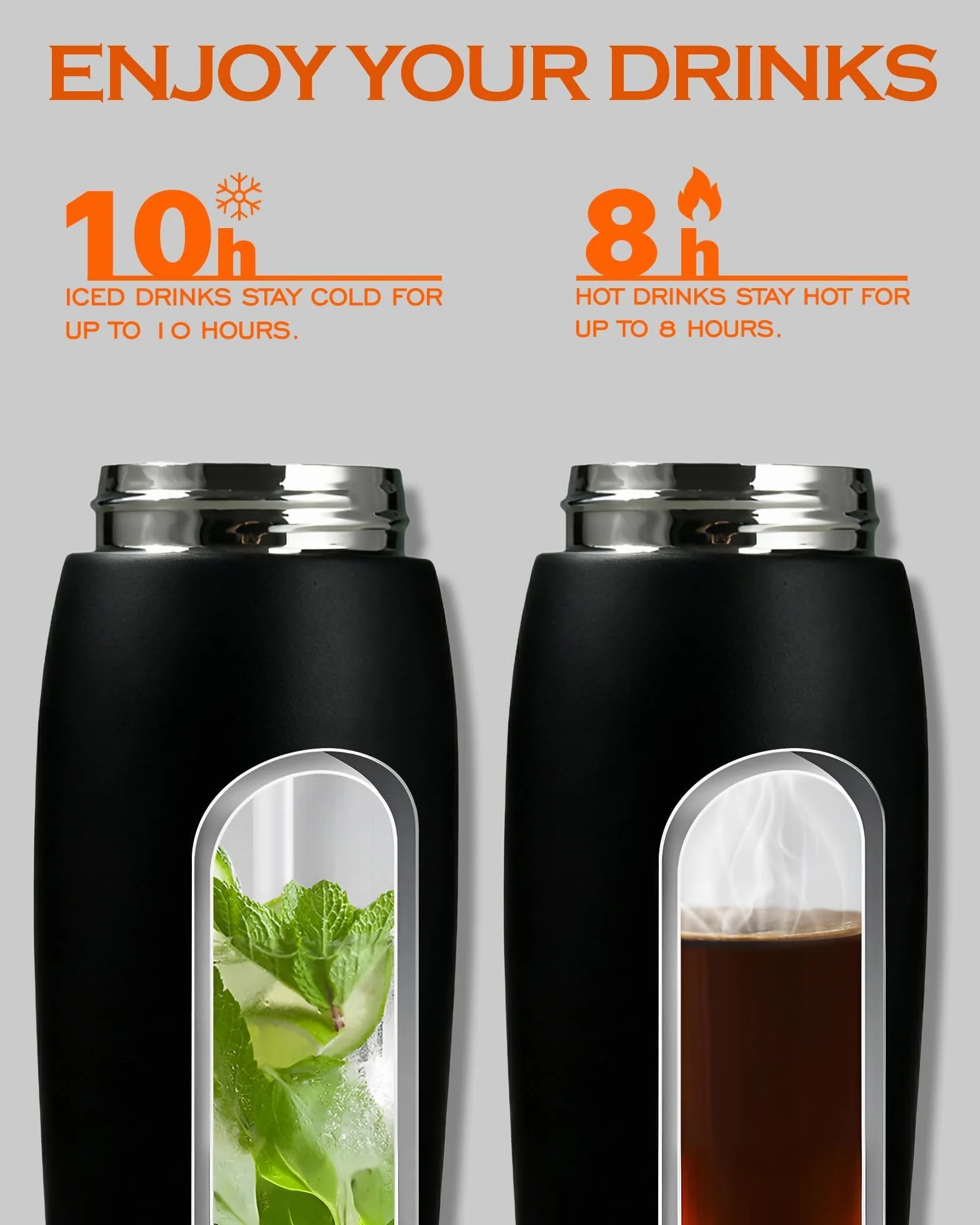 Butelka Termiczna ze Stali Nierdzewnej 600 ml, Sportowa z Pętlą, Podwójna Izolacja, Czarny