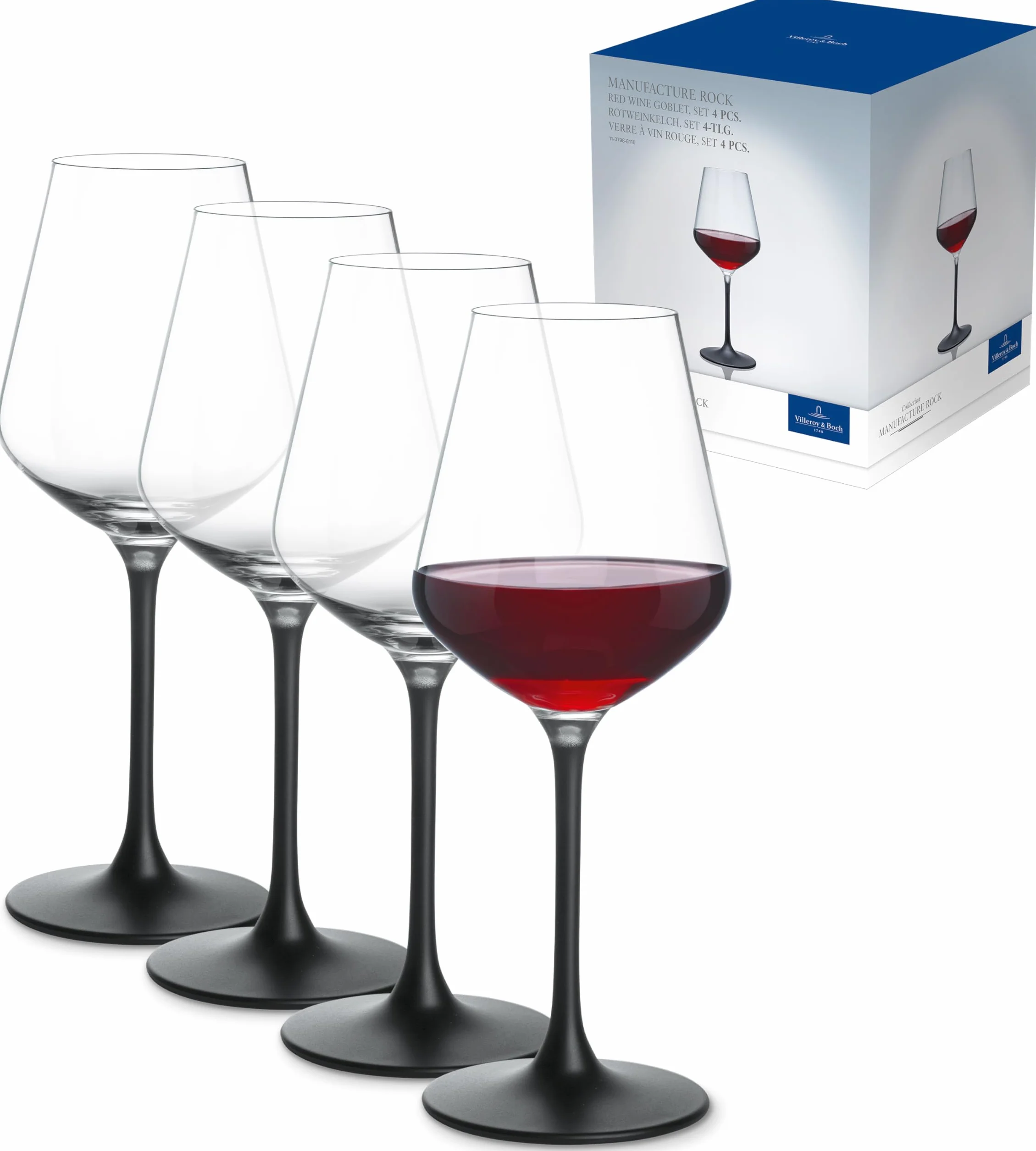 Villeroy & Boch Manufacture Rock zestaw kieliszków do czerwonego wina 4 sztuki 380 ml szkło kryształowe